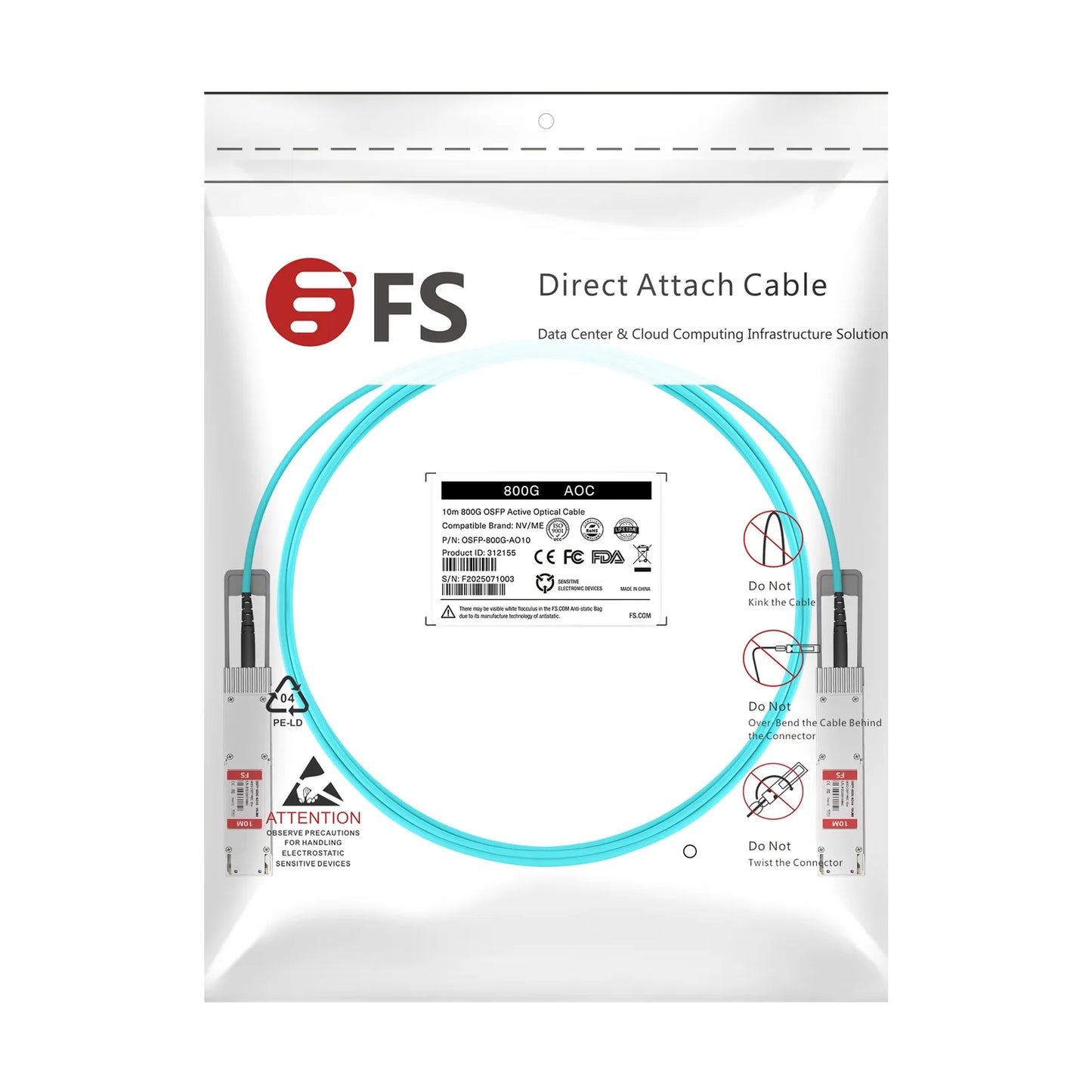 10m (33ft) NVIDIA/Mellanox Compatible 800G OSFP 8 x 100G PAM4 Finned Top Ethernet Active Optical Cable