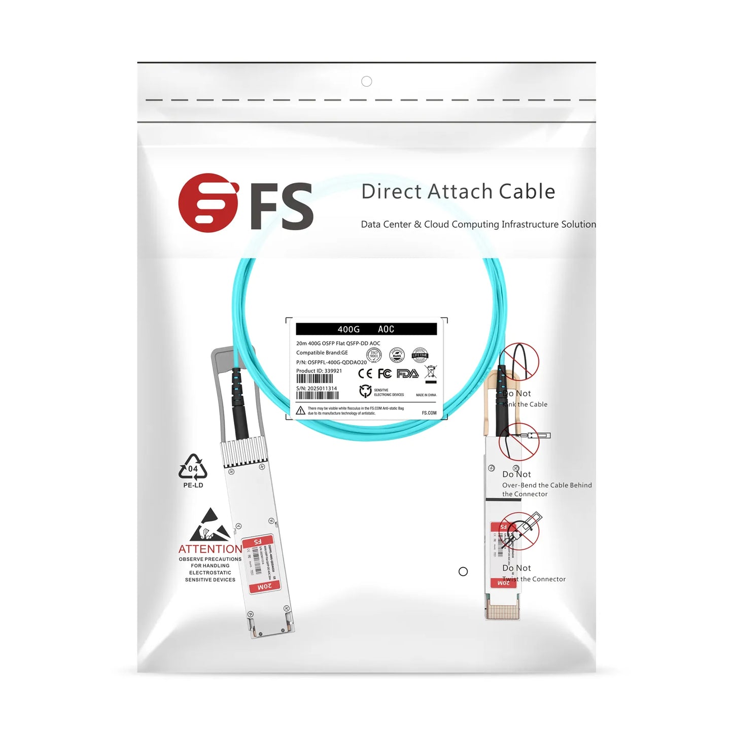 20m (66ft) Cisco Compatible 400G OSFP 8 x 50G PAM4 Flat Top to 400G QSFP-DD 8 x 50G PAM4 Active Optical Cable