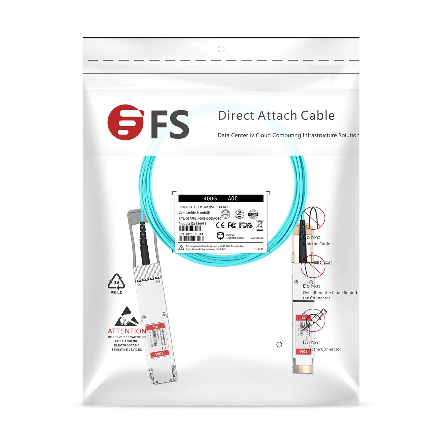 30m (98ft) Cisco Compatible 400G OSFP 8 x 50G PAM4 Flat Top to 400G QSFP-DD 8 x 50G PAM4 Active Optical Cable