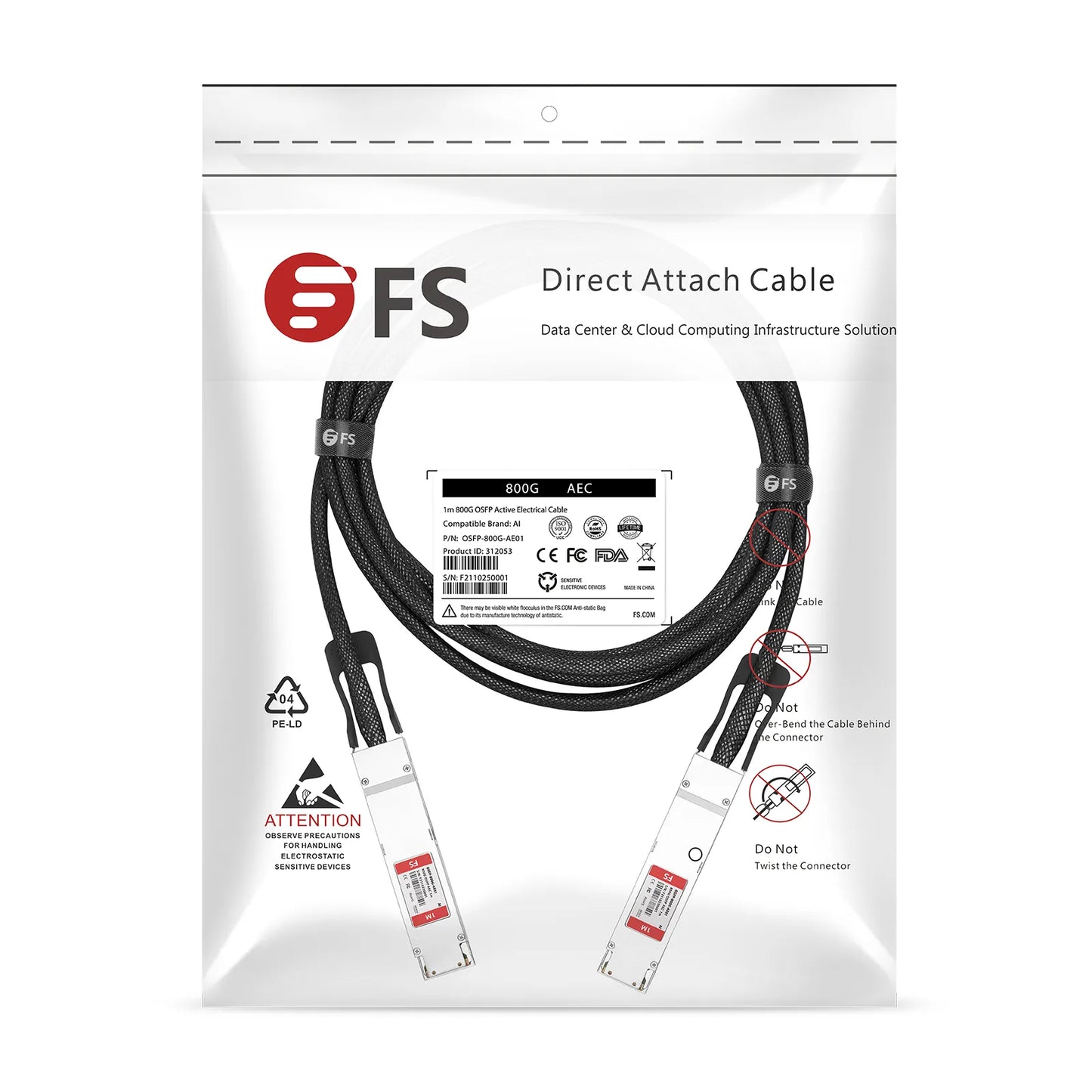1m (3ft) Arista Networks Compatible 800G OSFP 8 x 100G PAM4 Finned Top Active Electrical Cable