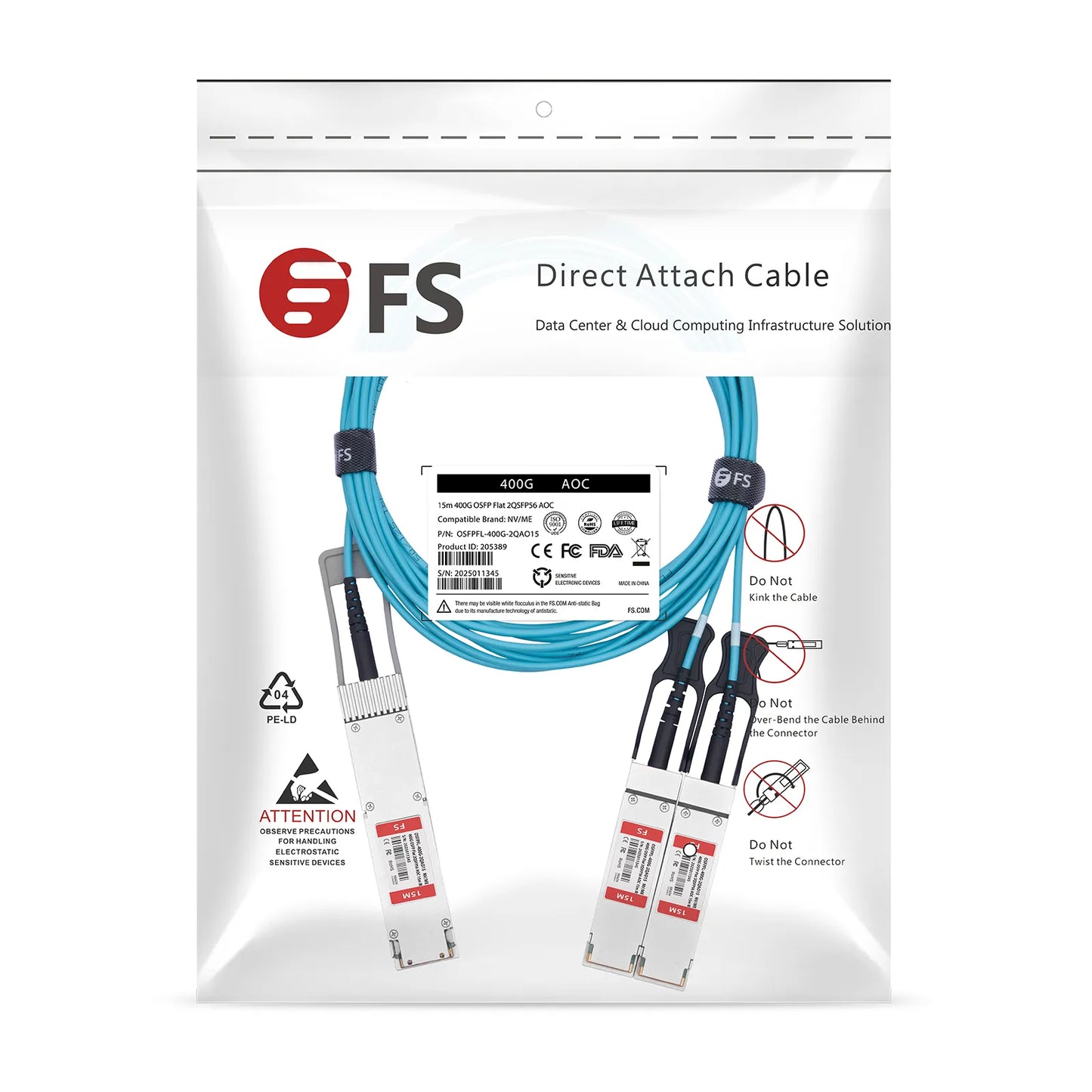 15m (49ft) NVIDIA/Mellanox MFA7U10-H015-FLT Compatible 400G OSFP 8 x 50G PAM4 Flat Top to 2 x 200G QSFP56 4 x 50G PAM4 InfiniBand HDR Active Optical Breakout Cable for Quantum Switches and ConnectX-7 HCA