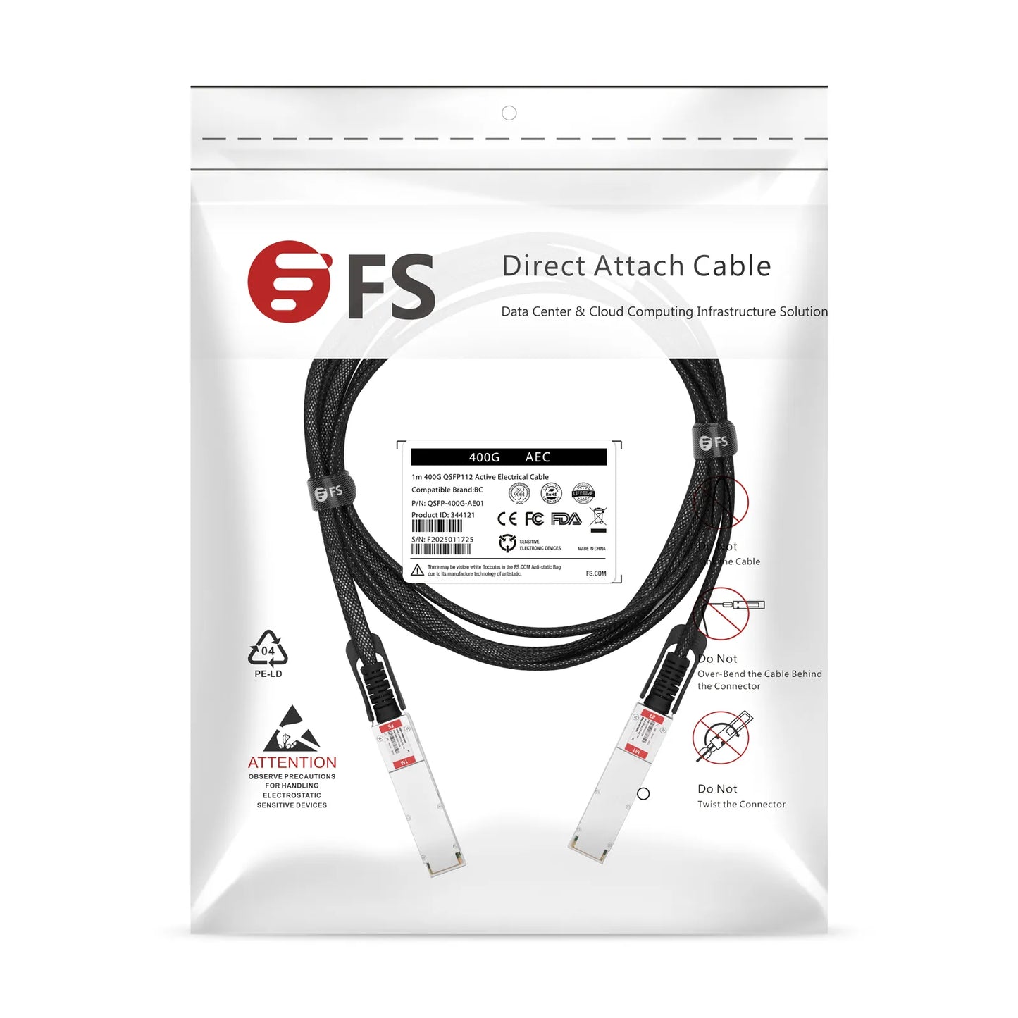 1m (3ft) Broadcom Compatible 400G QSFP112 4 x 100G PAM4 Active Electrical Cable