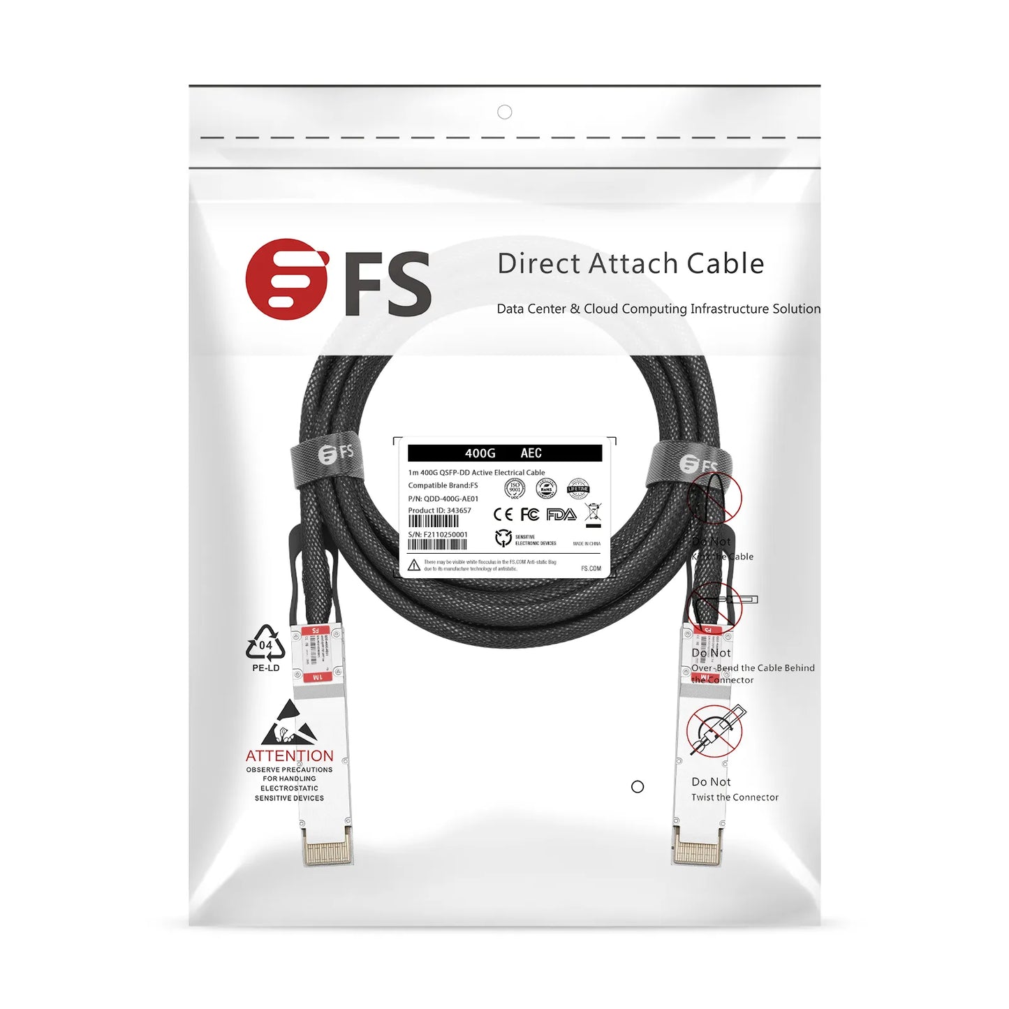 1m (3ft) 400G QSFP-DD 8 x 50G PAM4 Active Electrical Cable for FS Switches