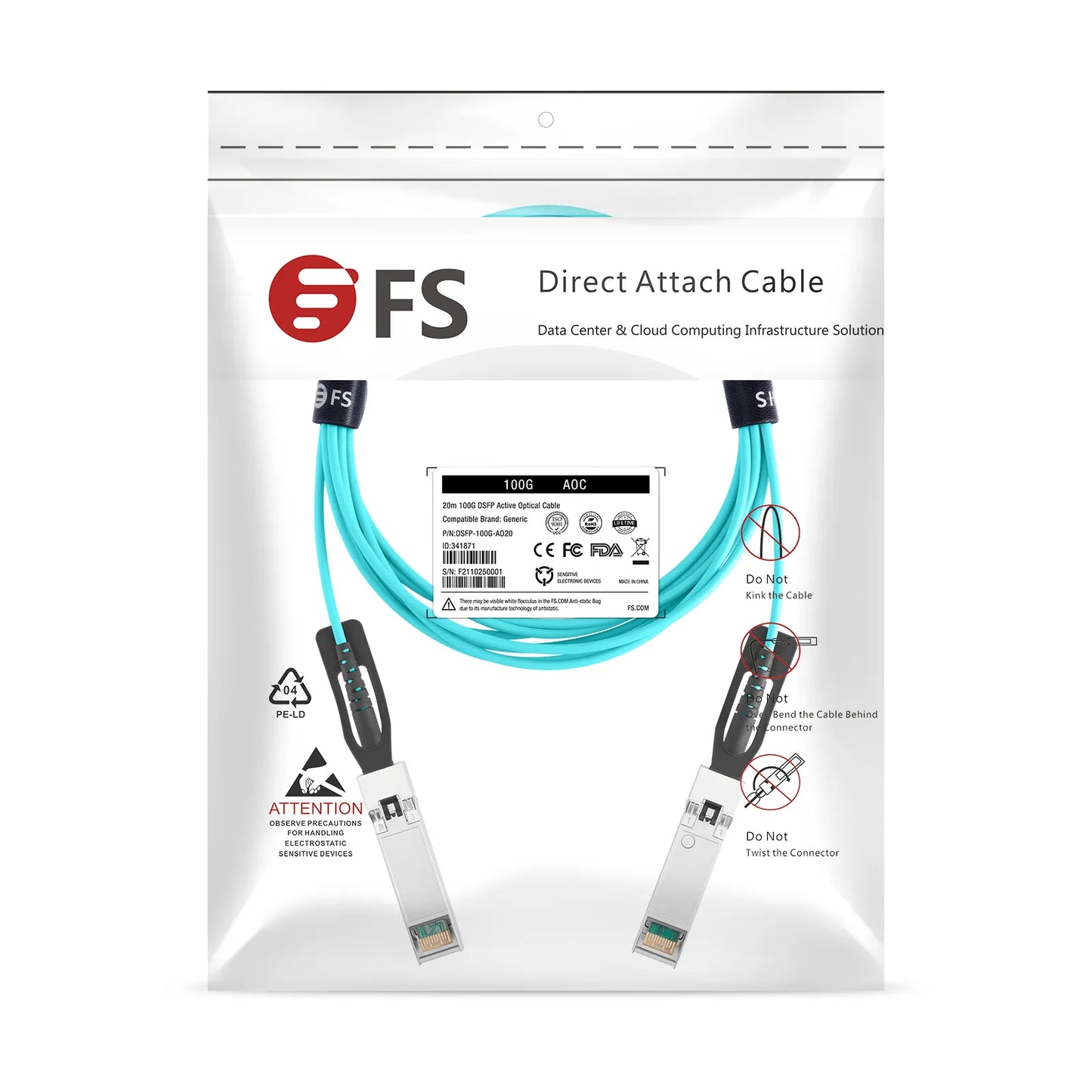 20m (66ft) Generic Compatible 100G DSFP 2 x 50G PAM4 Active Optical Cable