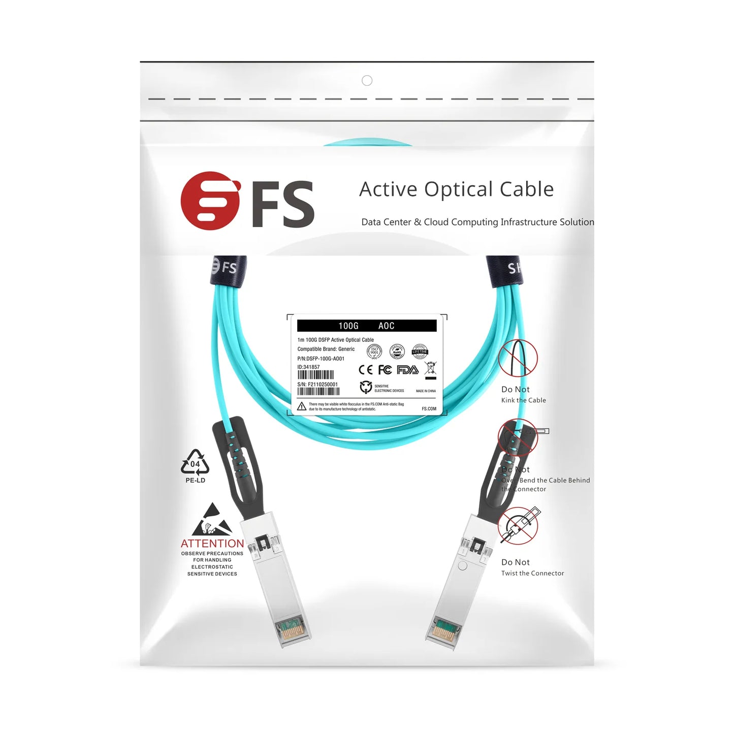1m (3ft) Generic Compatible 100G DSFP 2 x 50G PAM4 Active Optical Cable