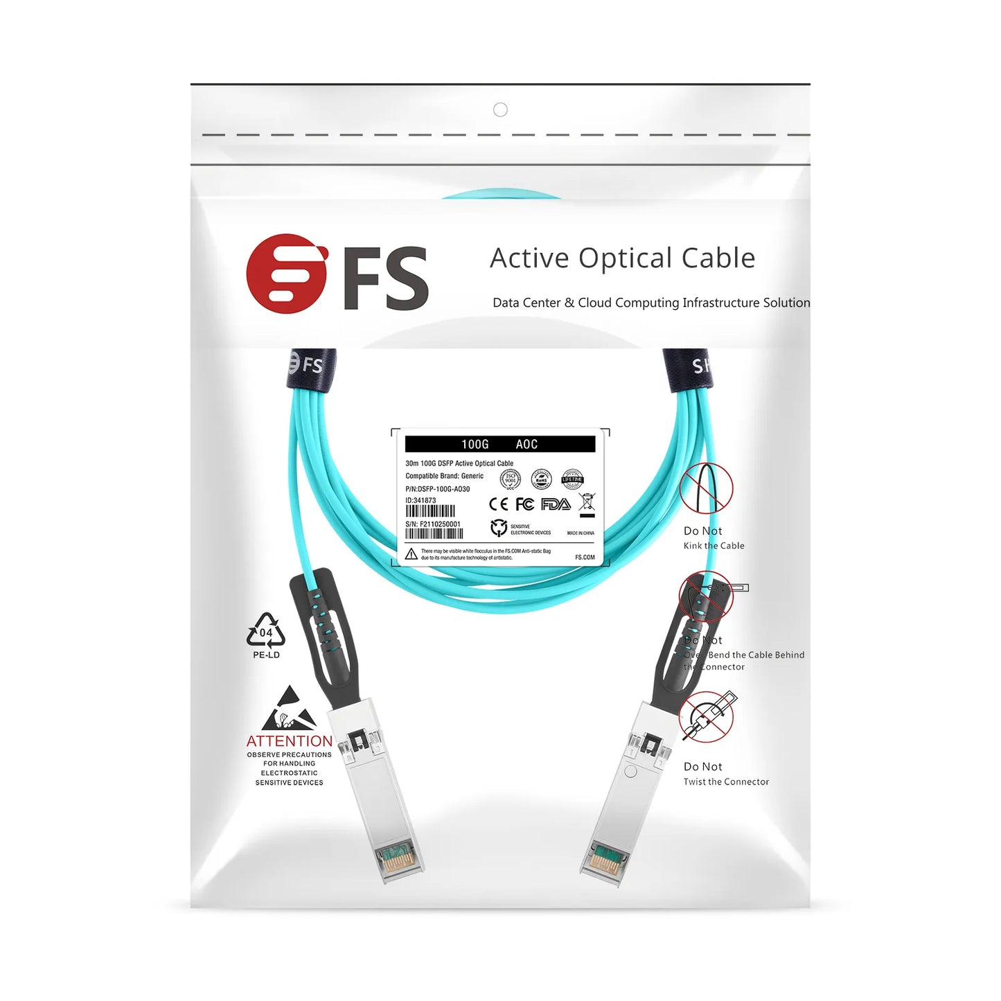 30m (98ft) Generic Compatible 100G DSFP 2 x 50G PAM4 Active Optical Cable