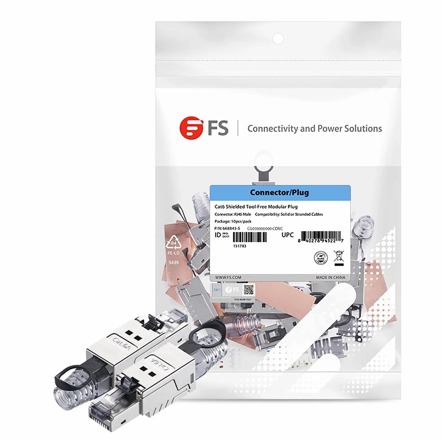 Cat5e/Cat6/Cat6a RJ45 Tool-Free Field Term Modular Plugs with Pull-tab, Shielded Network Connectors for 23~26AWG Twisted Pair Solid or Stranded Cable (10/Pack)
