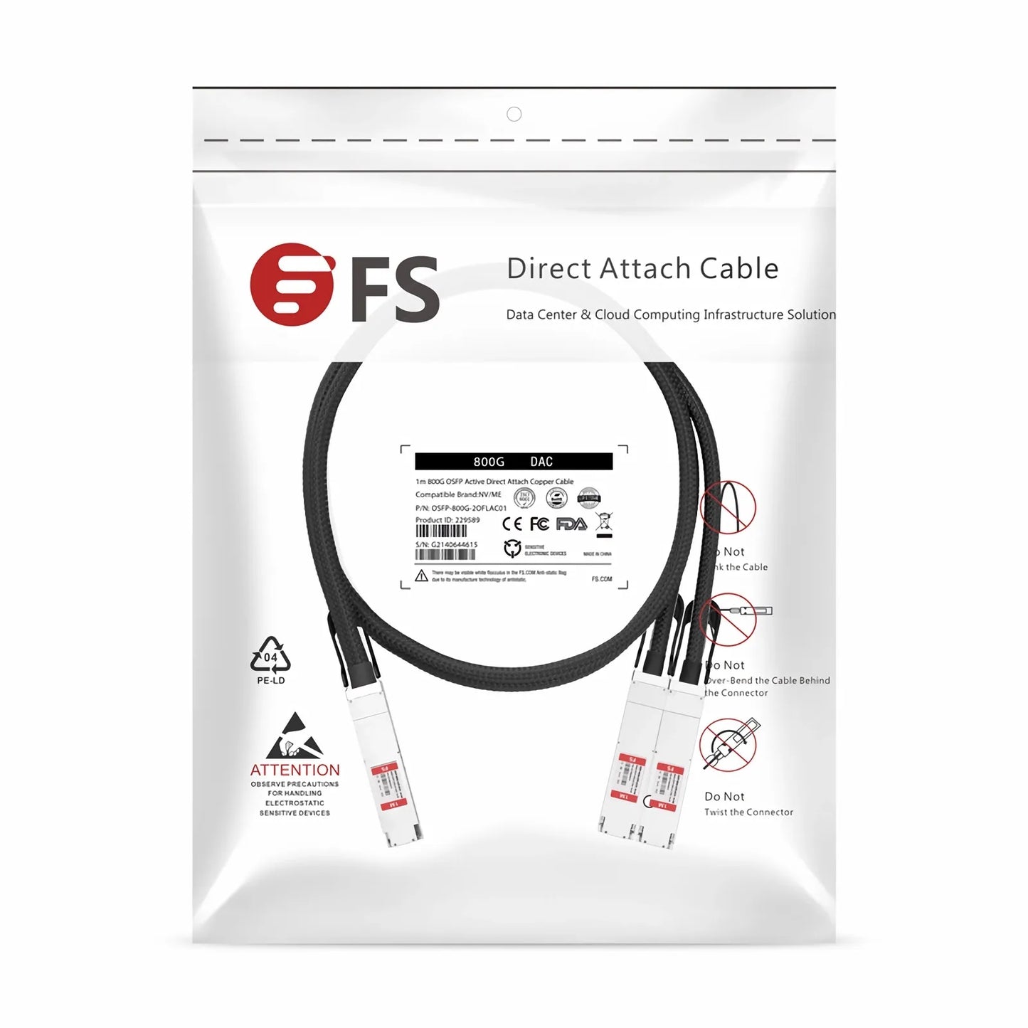 1.5m (5ft) NVIDIA/Mellanox MCP7Y00-N01A Compatible 800G OSFP 8 x 100G PAM4 Finned Top to 2 x 400G OSFP 4 x 100G PAM4 Flat Top Ethernet Passive Direct Attach Copper Breakout Cable
