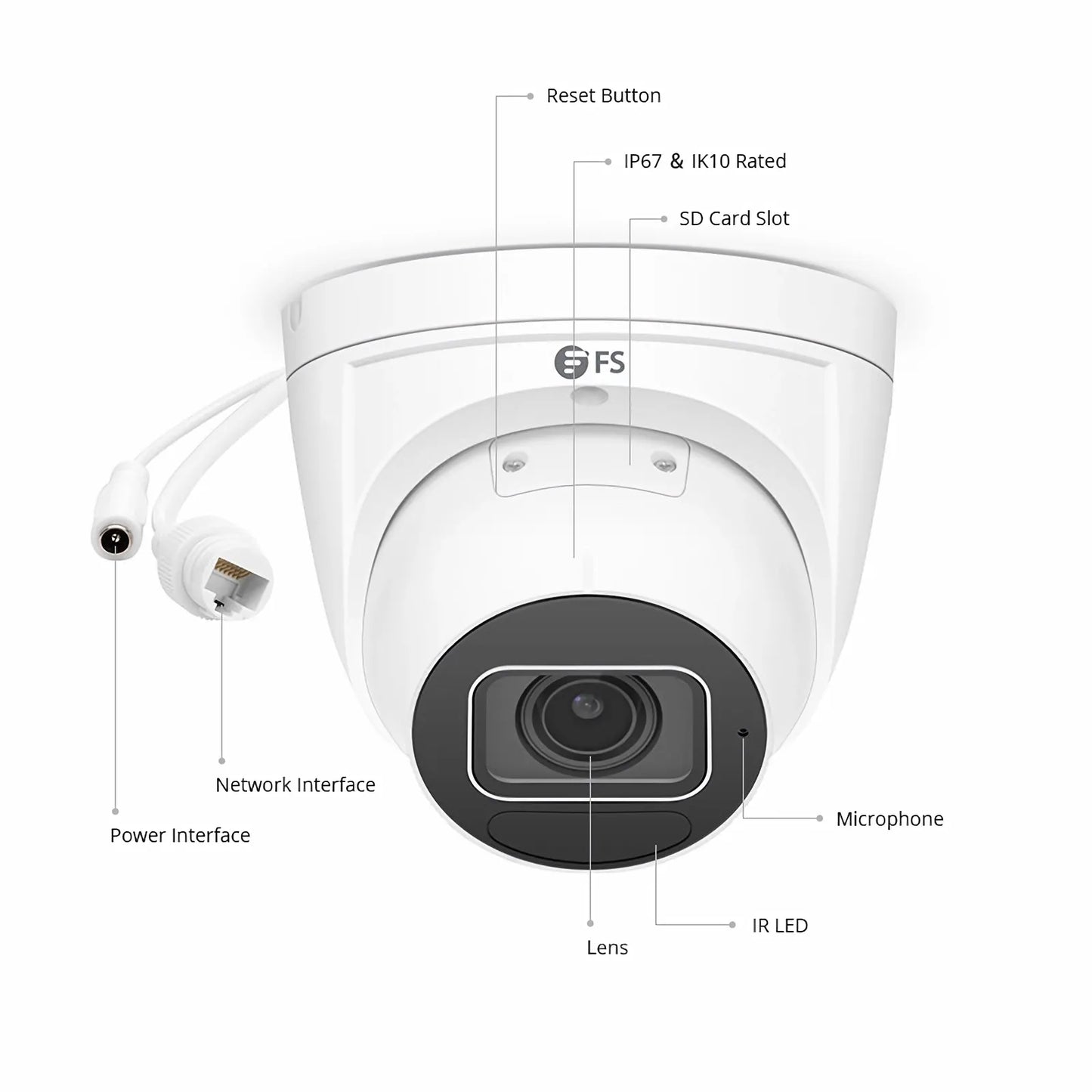 IPC305-2M-T Turret Camera, with 2.7 ~ 13.5mm Varifocal Lens, 2MP Resolution, Built-in Mic, 131ft Night Vision, Smart Intrusion Prevention, IP67 & IK10 PoE Network Camera