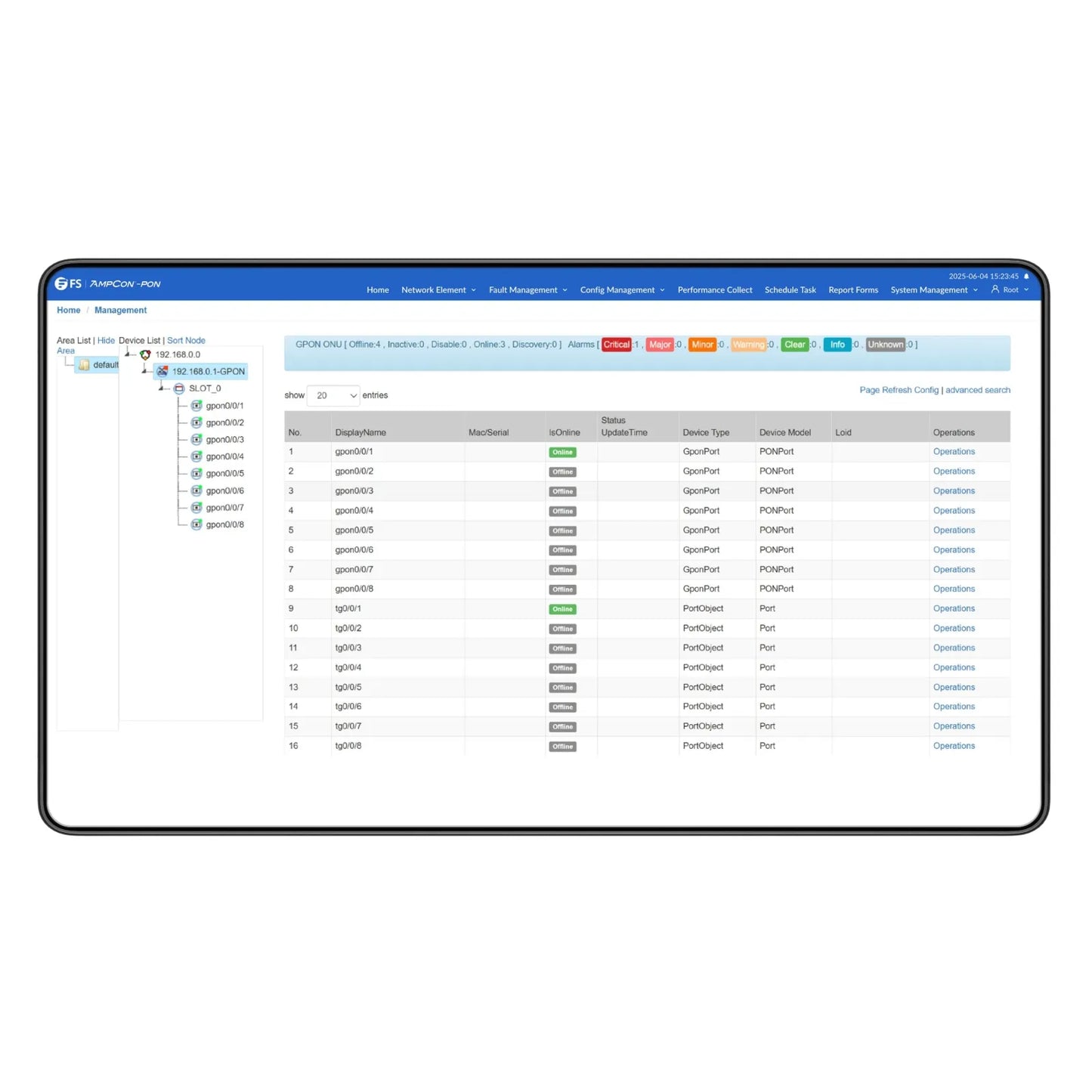 AmpCon-PON Management System for FS PON OLT&ONU Devices, Includes Centralized Management, Real-Time Alarm Monitoring and Log Insights