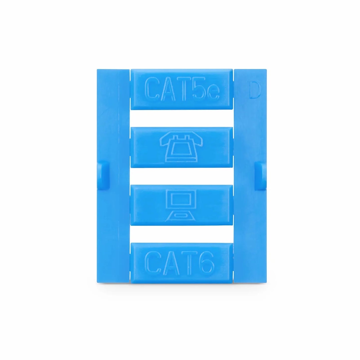 French-style Single Gang Snap-in Keystone Faceplate, Computer and Telephone Identification Icons, 1 Port, 0.5U, White, 0.88" x 1.76"
