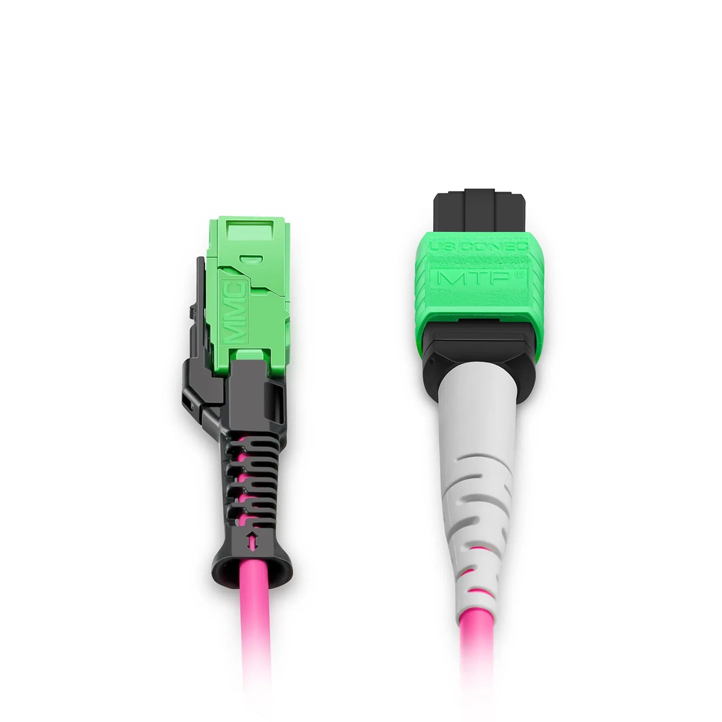 1m (3ft) MMC Breakout Cable, MMC-16 APC (Female) to 2 x MTP®-8 APC (Female), 16 Fibers, Multimode (OM4), Plenum (OFNP), 0.35dB Max, Jumper Polarity, Magenta