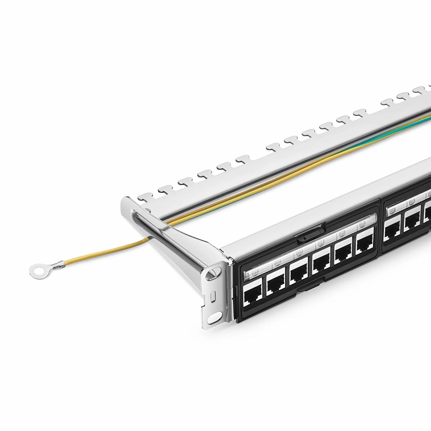 FDMP Cat6 Shielded Coupler Recessed Patch Panel, 24-Port, 1RU, Cable Management Bar Included
