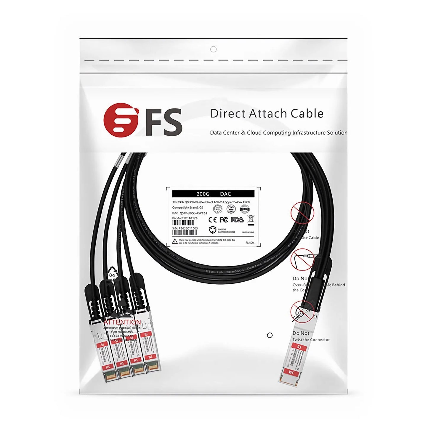 3m (10ft) Generic Compatible 200G QSFP56 4 x 50G PAM4 to 4 x 50G SFP56 50G PAM4 Passive Direct Attach Copper Breakout Cable