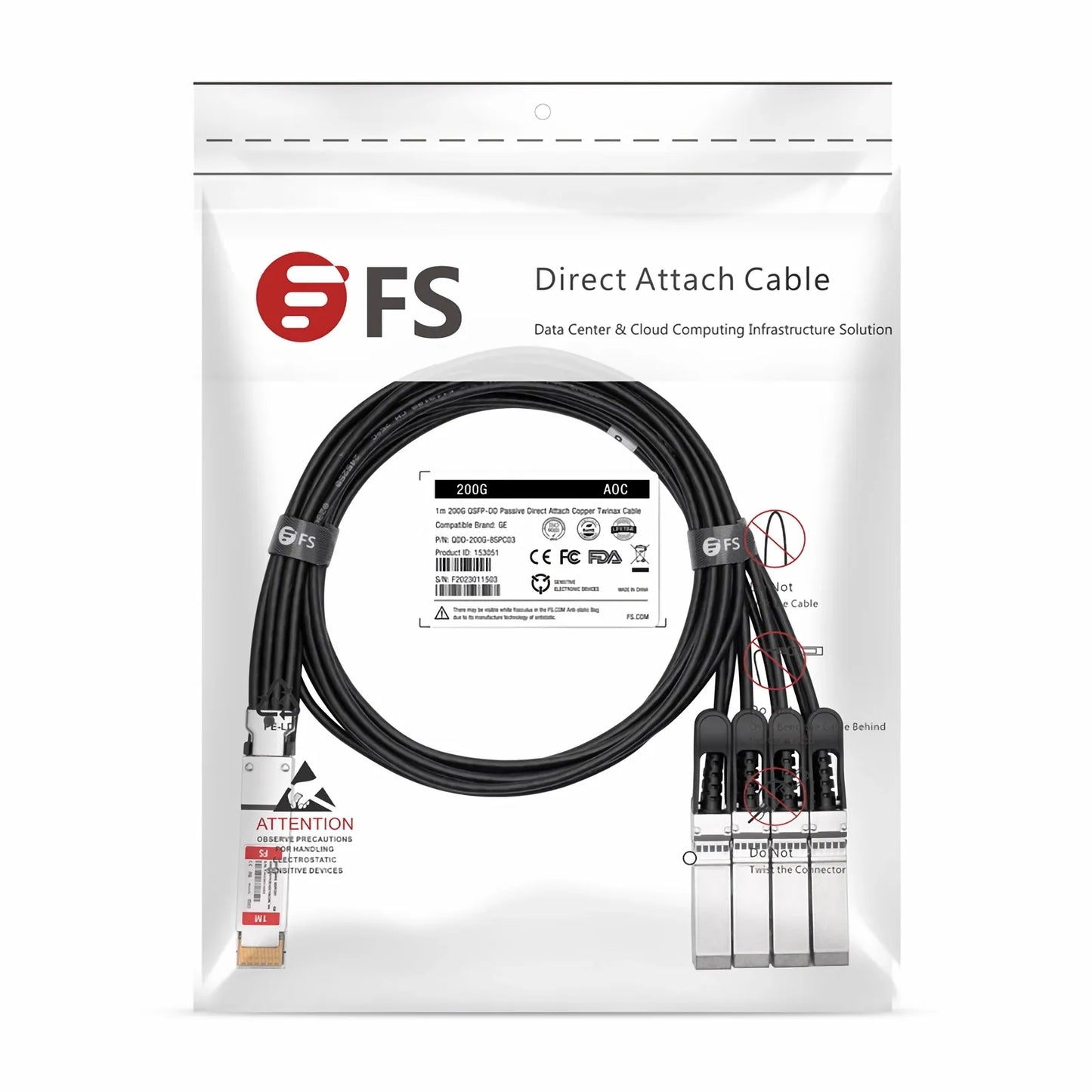 1.5m (5ft) Dell Compatible 200G QSFP-DD 8 x 25G NRZ to 8 x 25G SFP28 25G NRZ Passive Direct Attach Copper Breakout Cable