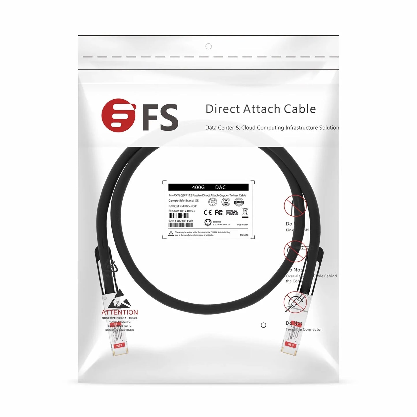 0.5m (2ft) Generic Compatible 400G QSFP112 4 x 100G PAM4 Passive Direct Attach Copper Twinax Cable