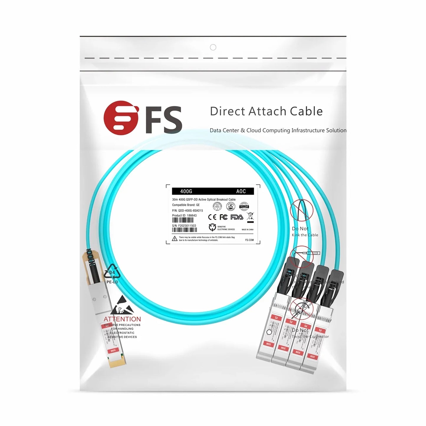 70m (230ft) Generic Compatible 400G QSFP-DD 8 x 50G PAM4 to 8 x 50G SFP56 25G NRZ Active Optical Breakout Cable