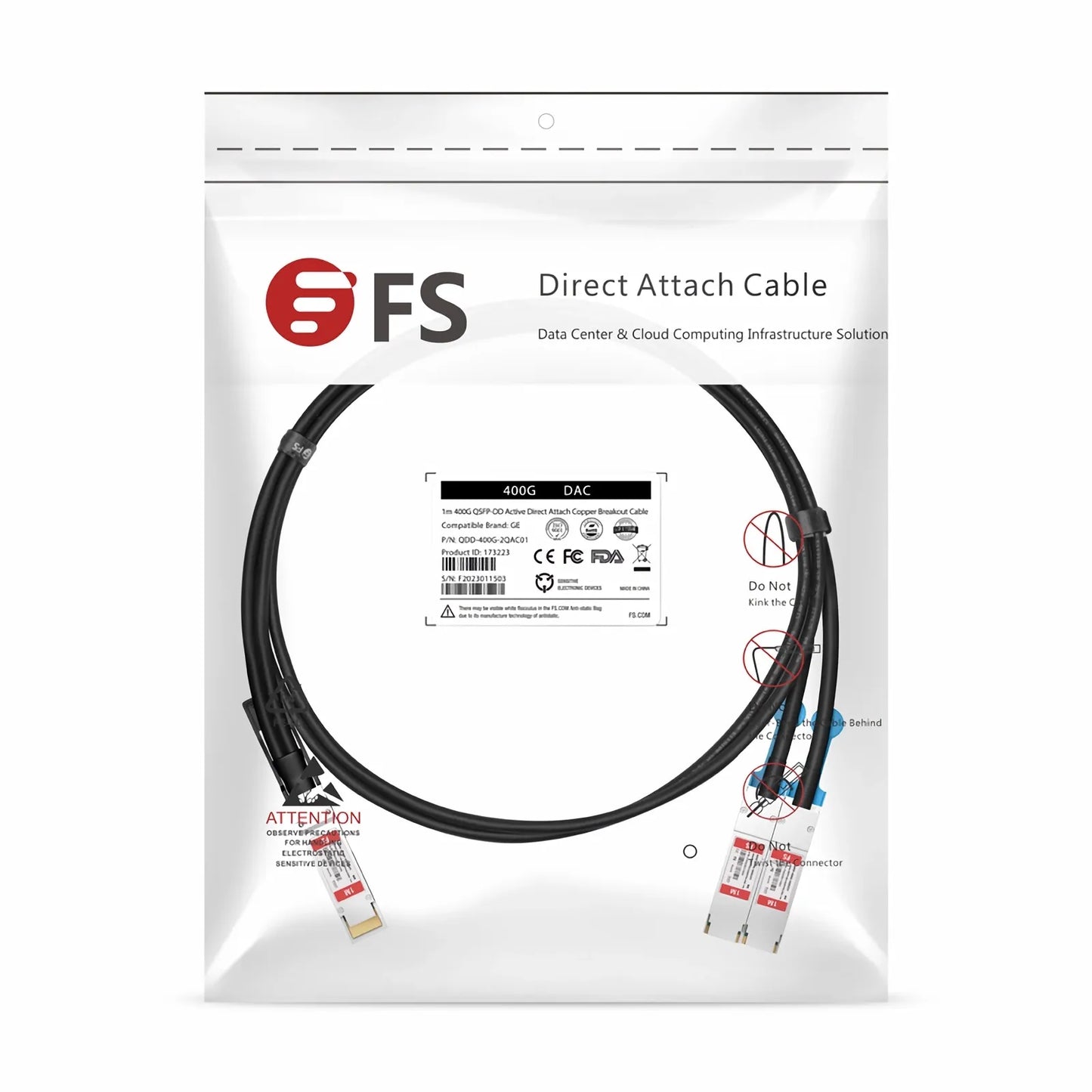 5m (16ft) 400G QSFP-DD 8 x 50G PAM4 to 2 x 200G QSFP56 4 x 50G PAM4 Active Direct Attach Copper Breakout Cable for FS Switches