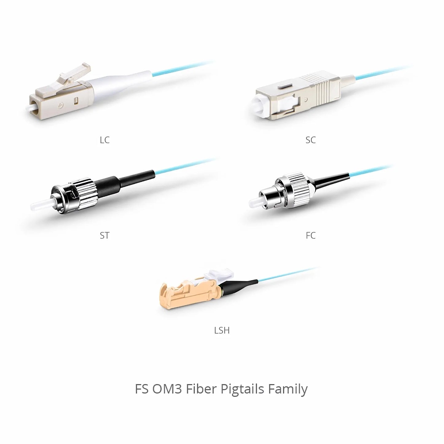 1.5m (5ft) Fiber Pigtail, LC UPC to Unterminated, 12 Fibers, Bunch, OM3 Multimode, PVC (Unrated), 0.9mm, Aqua