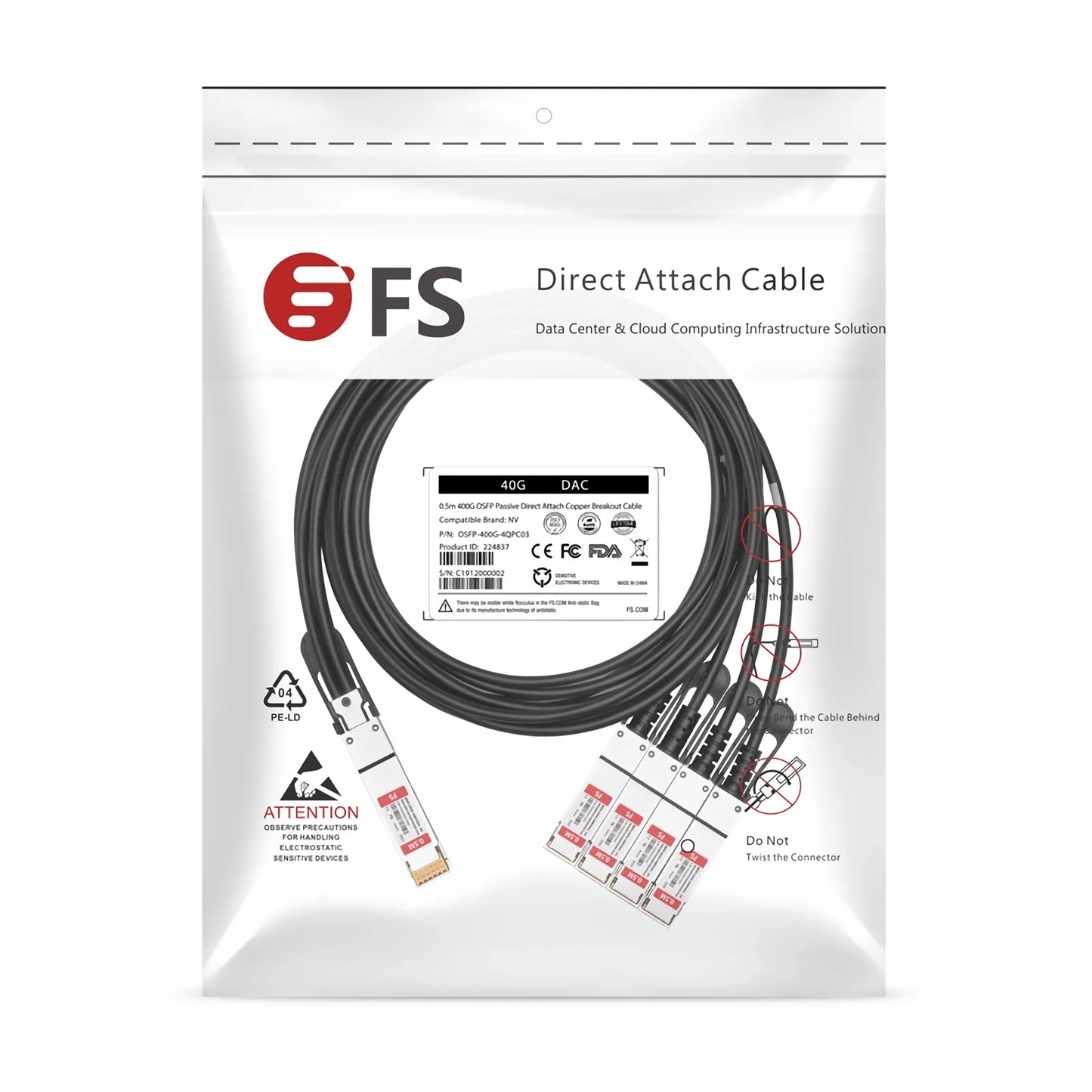0.5m (2ft) Cisco QSFP-4SFP10G-CU50CM Compatible 40G QSFP+ to 4 x 10G SFP+ Passive Direct Attach Copper Breakout Cable