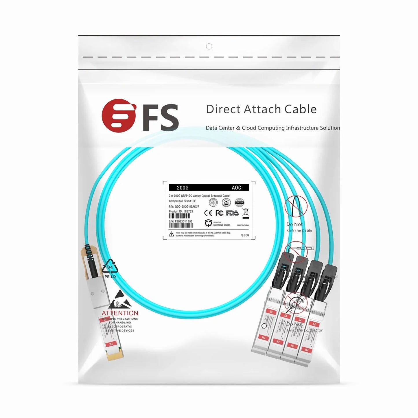 7m (23ft) Arista Networks Compatible 200G QSFP-DD 8 x 25G NRZ to 8 x 25G SFP28 25G NRZ Active Optical Breakout Cable