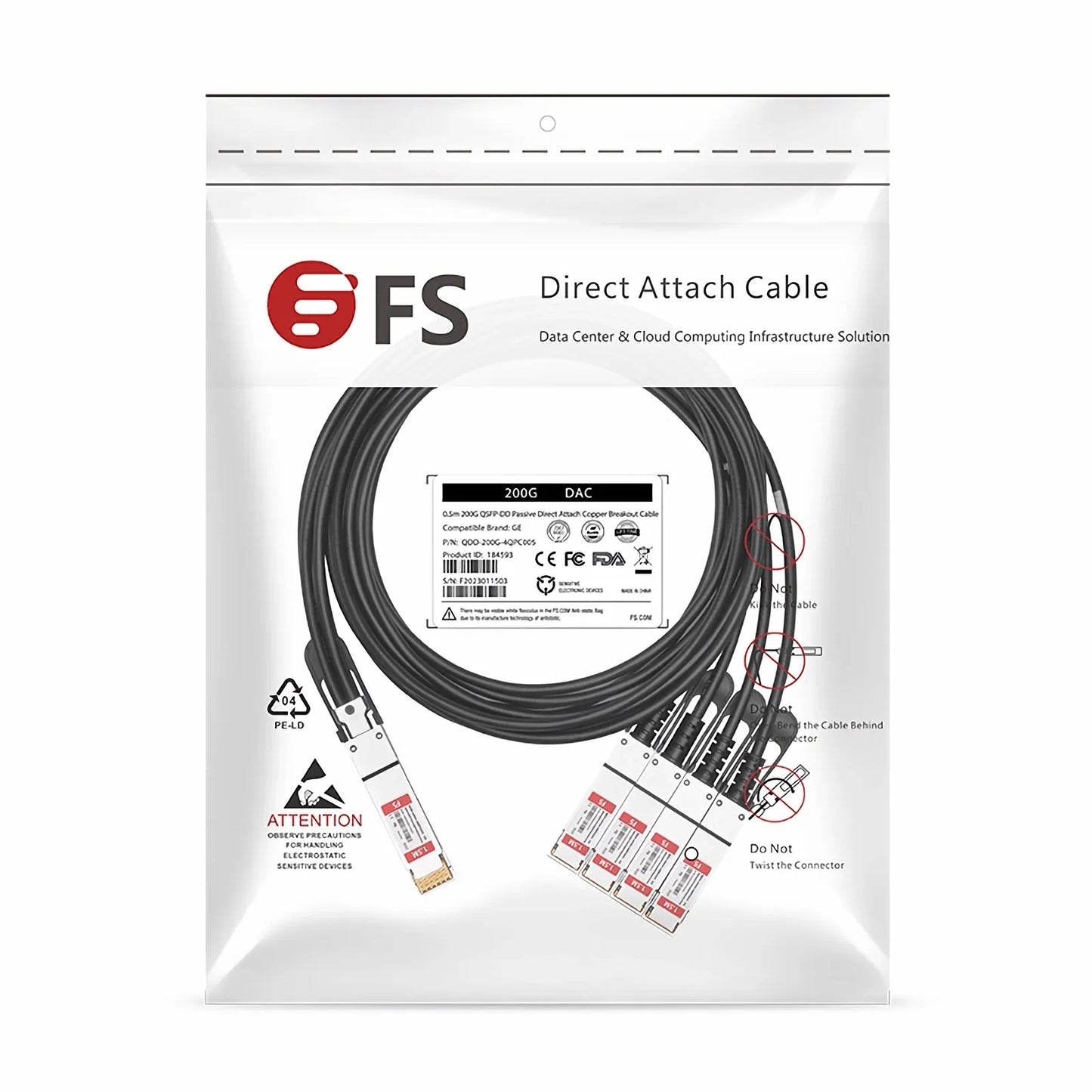 1.5m (5ft) Generic Compatible 200G QSFP-DD 8 x 25G NRZ to 4 x 50G QSFP28 2 x 25G NRZ Passive Direct Attach Copper Breakout Cable