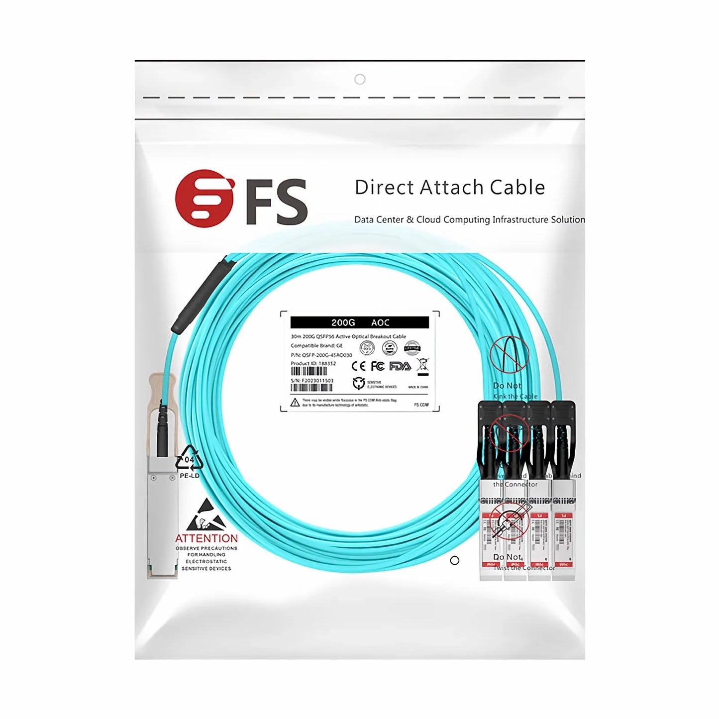 70m (230ft) NVIDIA/Mellanox Compatible 200G QSFP56 4 x 50G PAM4 to 4 x 50G SFP56 50G PAM4 Active Optical Breakout Cable