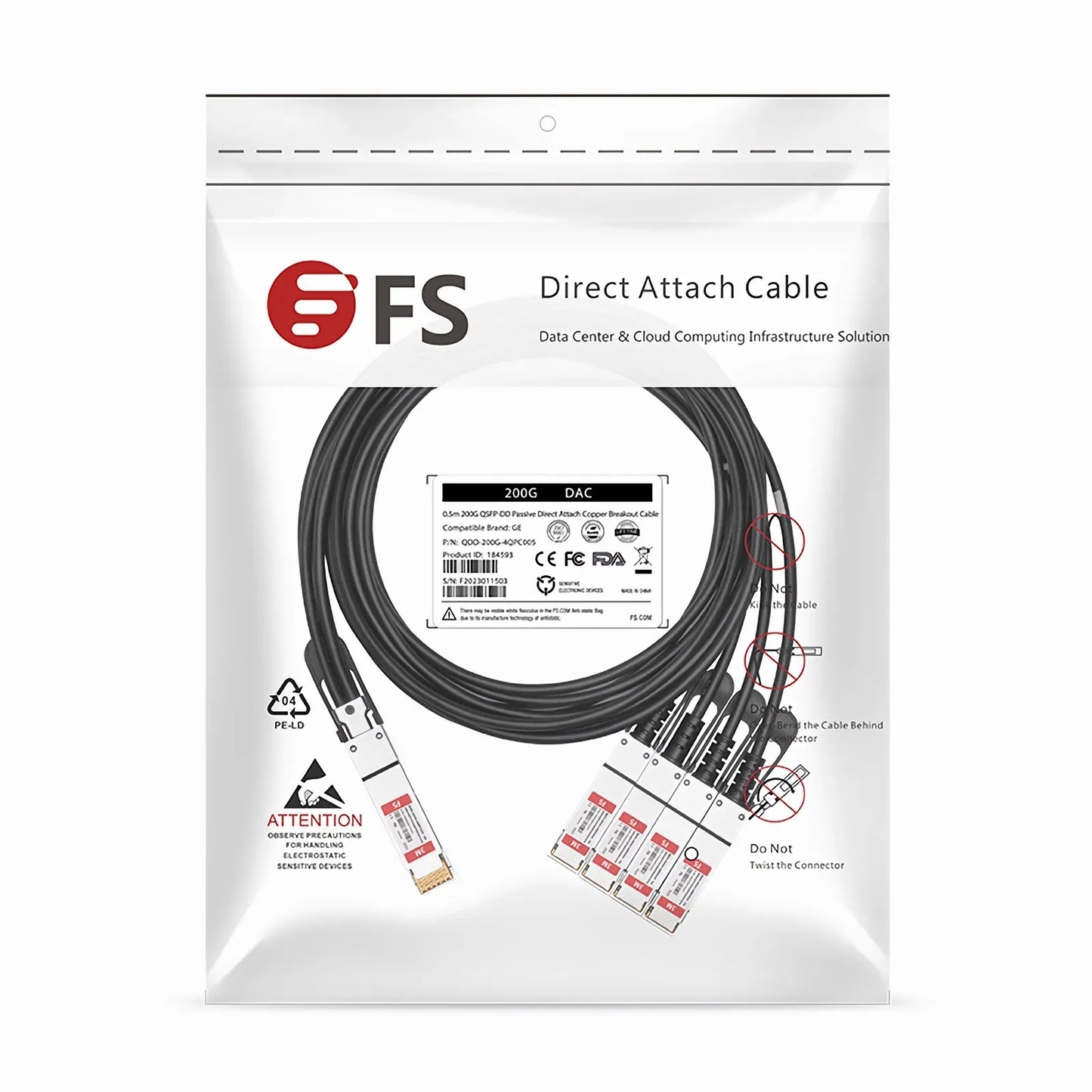 3m (10ft) Generic Compatible 200G QSFP-DD 8 x 25G NRZ to 4 x 50G QSFP28 2 x 25G NRZ Passive Direct Attach Copper Breakout Cable