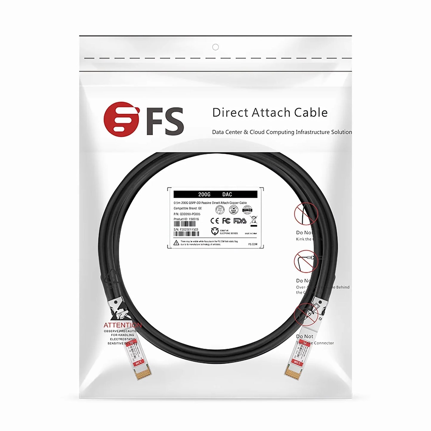 2.5m (8ft) Dell 470-ADFD Compatible 200G QSFP-DD 8 x 25G NRZ Passive Direct Attach Copper Twinax Cable