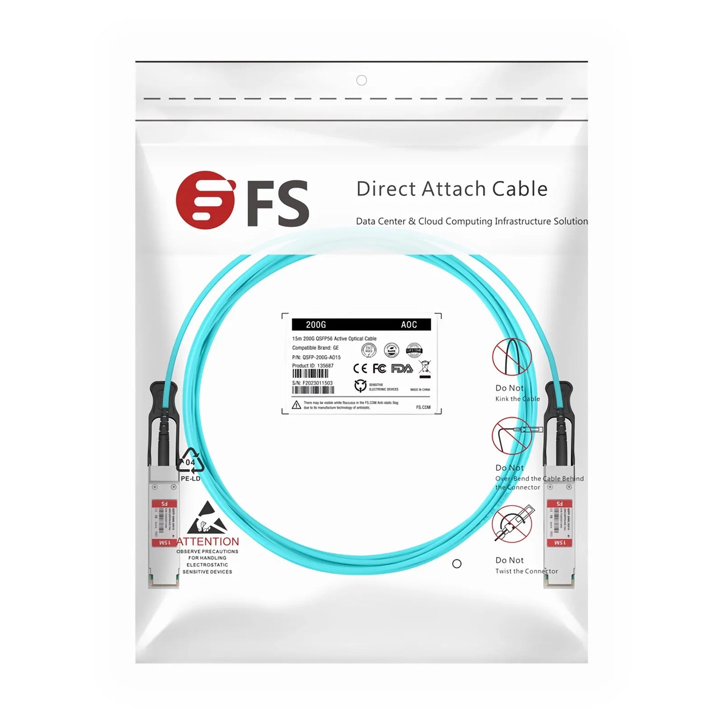 15m (49ft) Generic Compatible 200G QSFP56 4 x 50G PAM4 Active Optical Cable