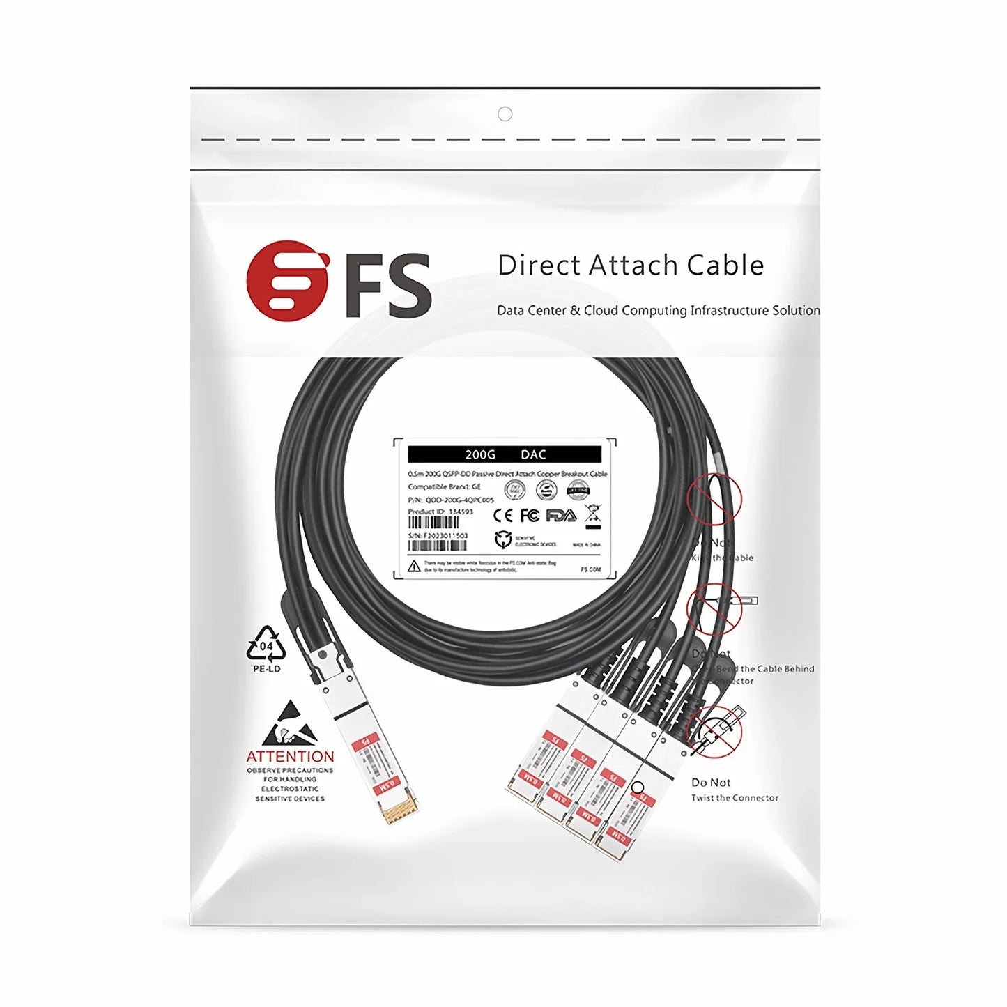 0.5m (2ft) Generic Compatible 200G QSFP-DD 8 x 25G NRZ to 4 x 50G QSFP28 2 x 25G NRZ Passive Direct Attach Copper Breakout Cable