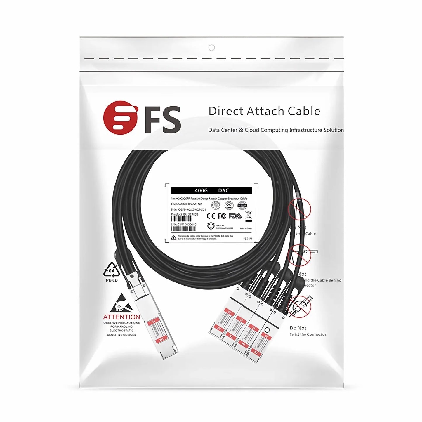 1m (3ft) NVIDIA/Mellanox MCP7Y70-H001 Compatible 400G OSFP 8 x 50G PAM4 Finned Top to 4 x 100G QSFP56 2 x 50G PAM4 InfiniBand HDR Passive Direct Attach Copper Breakout Cable for Quantum-2 Switches and ConnectX-6 HCA