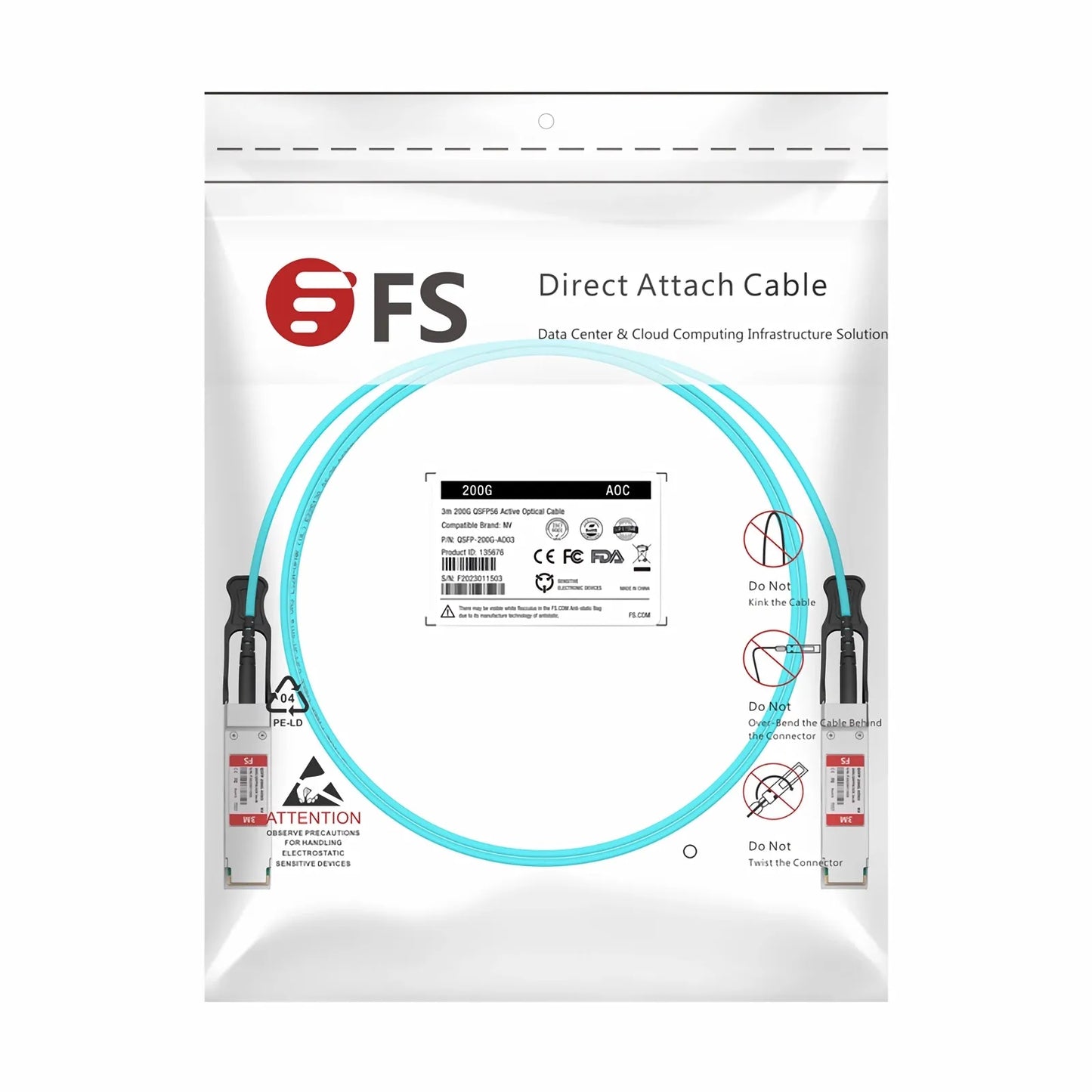 3m (10ft) NVIDIA/Mellanox MFS1S00-H003V Compatible 200G QSFP56 4 x 50G PAM4 InfiniBand HDR Active Optical Cable for Quantum Switches and ConnectX-6 HCA