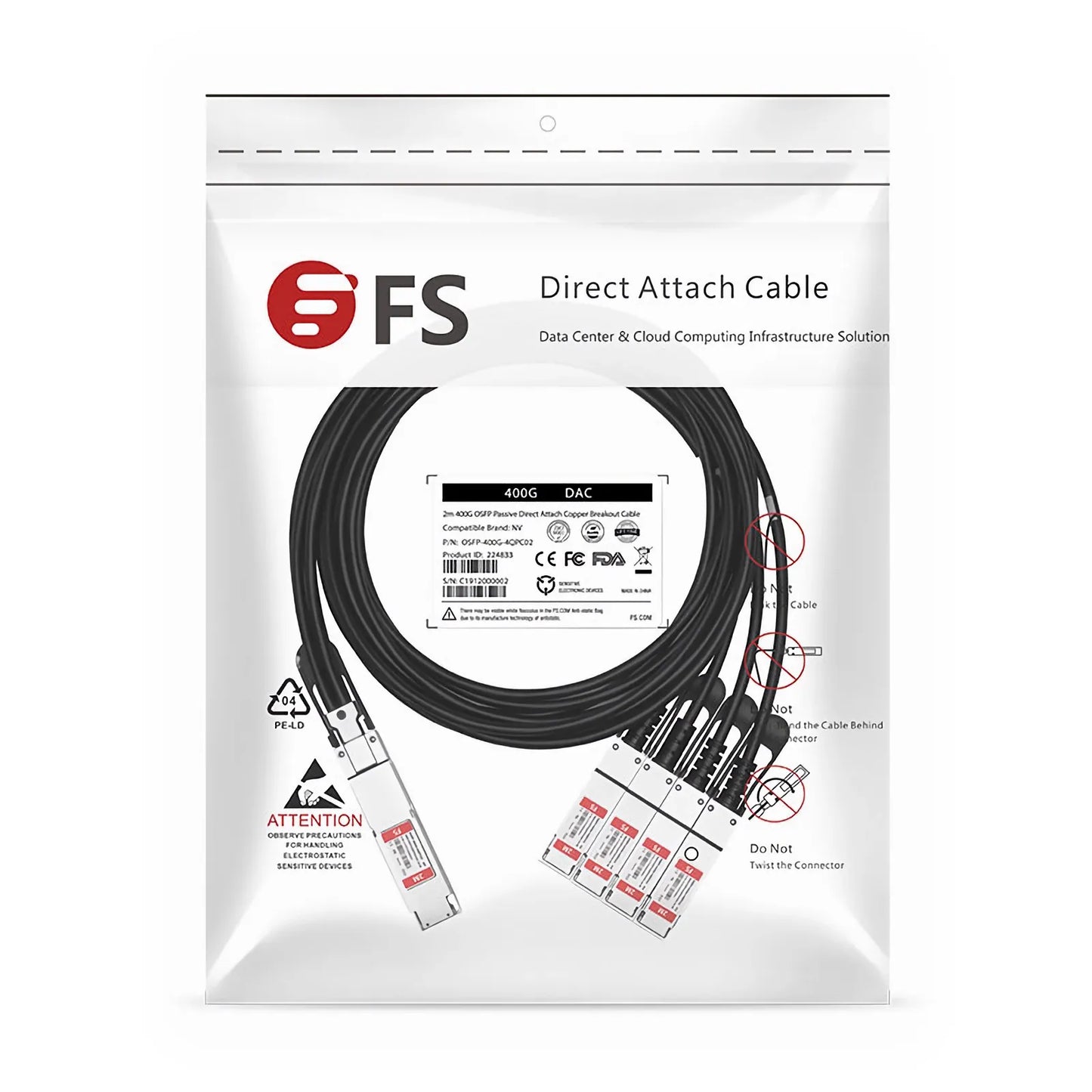 2m (7ft) NVIDIA/Mellanox MCP7Y70-H002 Compatible 400G OSFP 8 x 50G PAM4 Finned Top to 4 x 100G QSFP56 2 x 50G PAM4 InfiniBand HDR Passive Direct Attach Copper Breakout Cable for Quantum-2 Switches and ConnectX-6 HCA