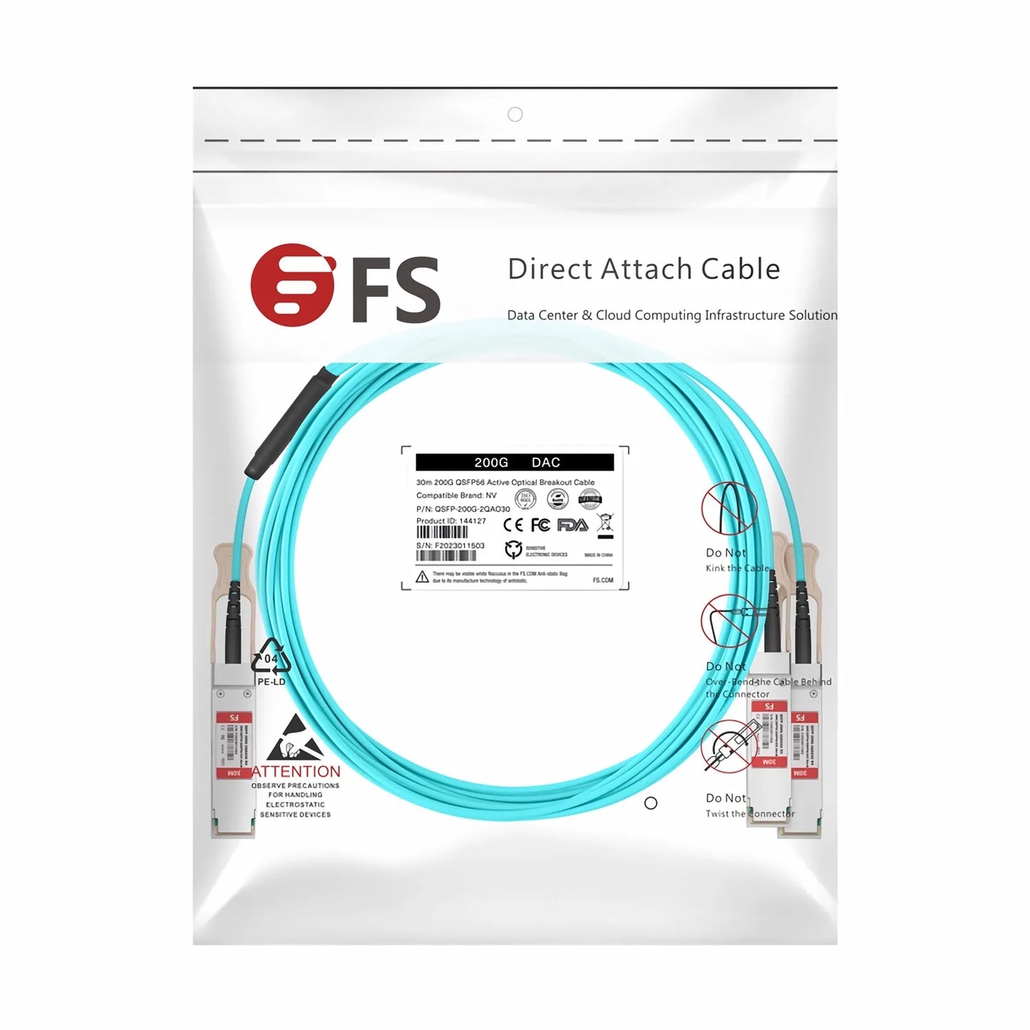 30m (98ft) NVIDIA/Mellanox MFS1S50-V030E Compatible 200G QSFP56 4 x 50G PAM4 to 2 x 100G QSFP56 2 x 50G PAM4 Ethernet Active Optical Breakout Cable for QM8790/8700 Switches and ConnectX-6 HCA