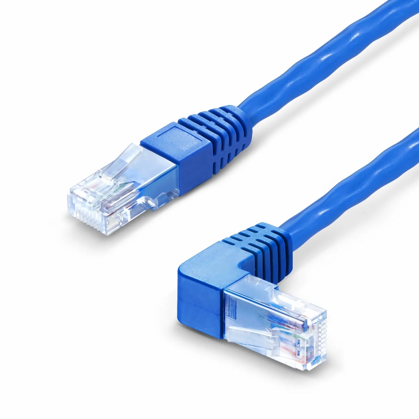 10ft (3m) 90 Degree Cat6 26AWG Snagless Unshielded (U/UTP) PVC CM Ethernet Network Patch Cable, RJ45 Right Angle UP Male to RJ45 Male, Blue