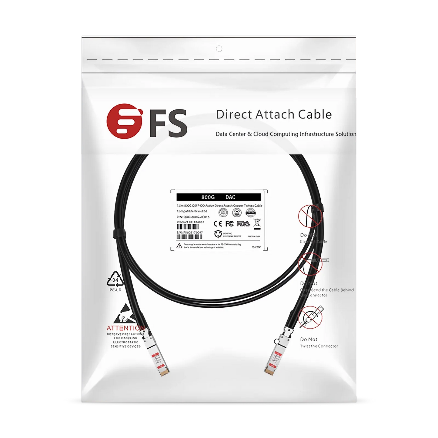 1.5m (5ft) Generic Compatible 800G QSFP-DD 8 x 100G PAM4 Active Direct Attach Copper Twinax Cable