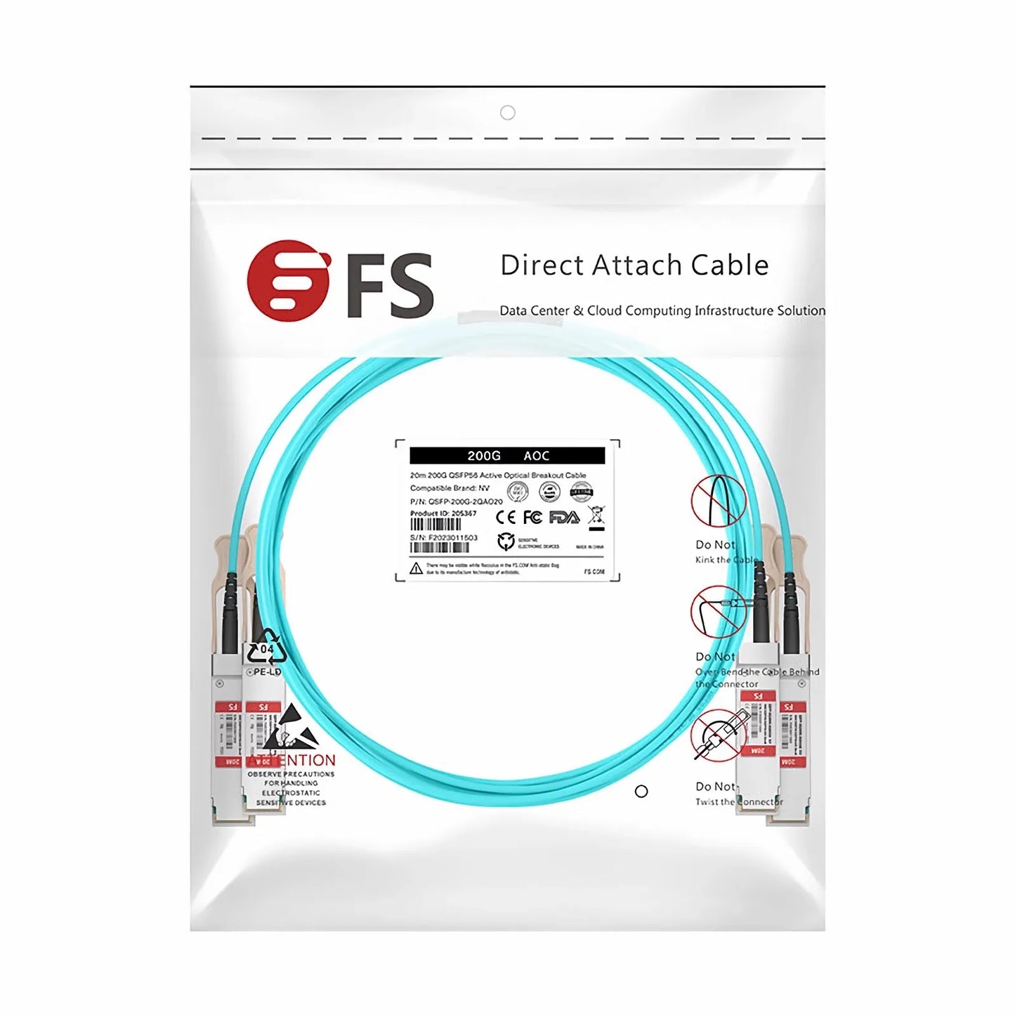 20m (66ft) NVIDIA/Mellanox MFS1S90-H003E Compatible 2 x 200G QSFP56 4 x 50G PAM4 to 2 x 200G QSFP56 4 x 50G PAM4 InfiniBand HDR Active Optical Breakout Cable for Quantum Switches