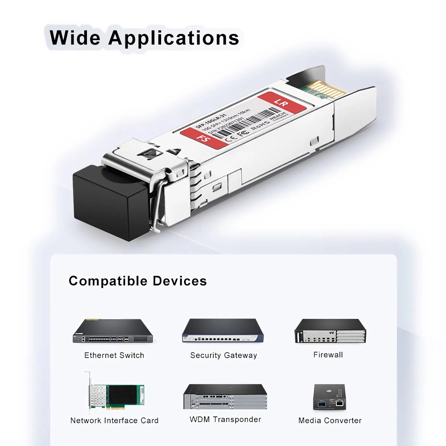 Cisco SFP-10G-LR Compatible 10GBASE-LR SFP+ 1310nm 10km DOM Duplex LC/UPC SMF Optical Transceiver Module