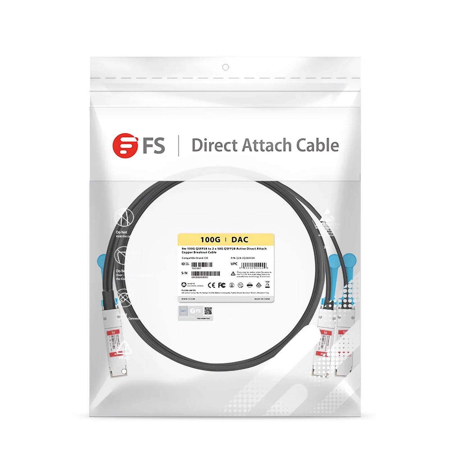 9m (29ft) Cisco Compatible 100G QSFP28 4 x 25G NRZ to 2 x 50G QSFP28 2 x 25G NRZ Active Direct Attach Copper Breakout Cable