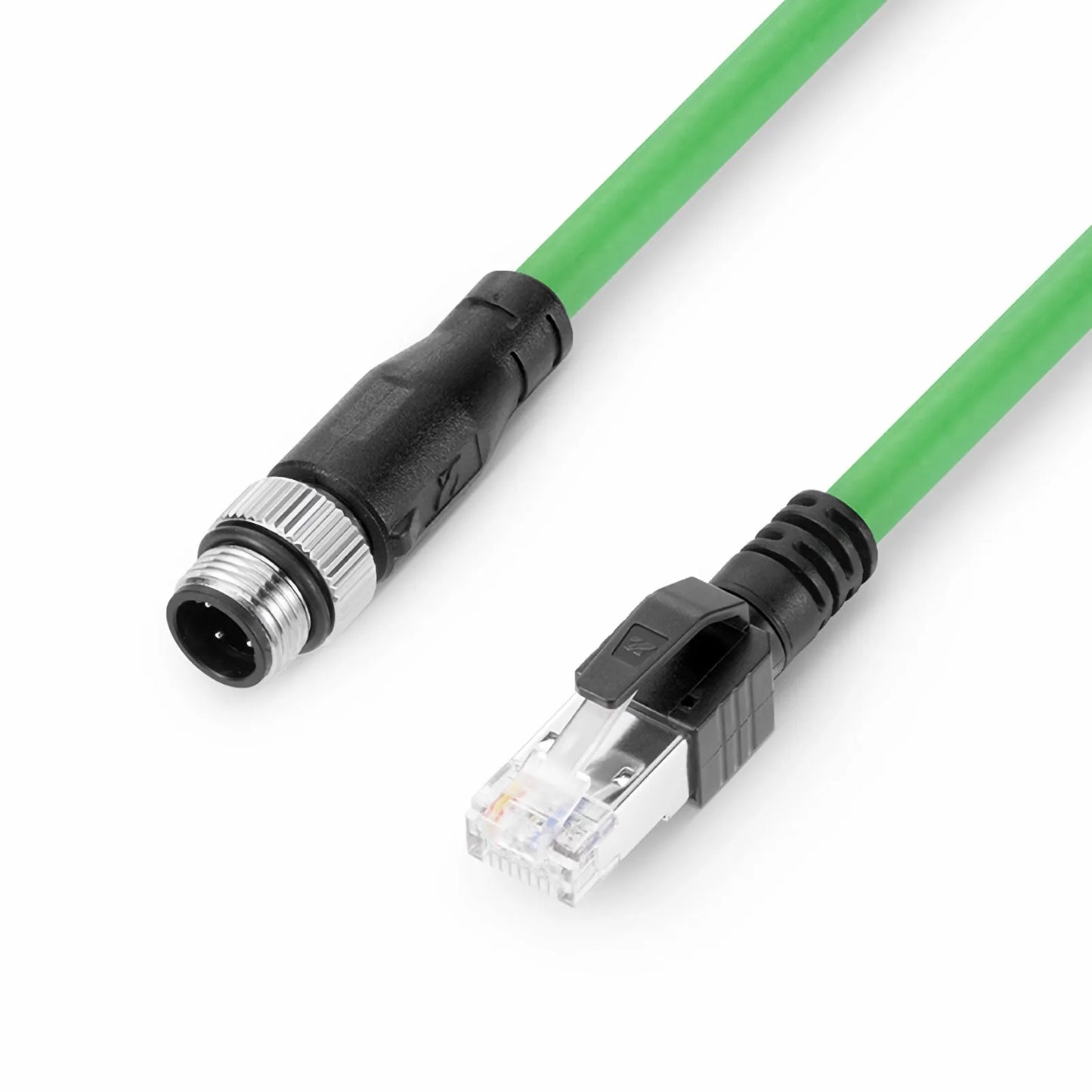 3.3ft (1m) Industrial M12D/4M to RJ45 Cordsets CAT7-FTP PVC Ethernet Network Patch Cable, Green, Profinet A