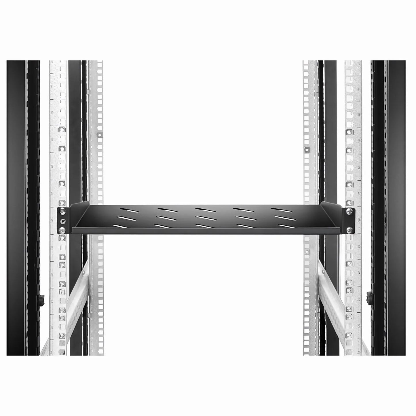 1U 19'' Vented Cantilever Fixed Shelf, SGCC, 9"(250mm) Deep, 22lbs(10kg) Capacity