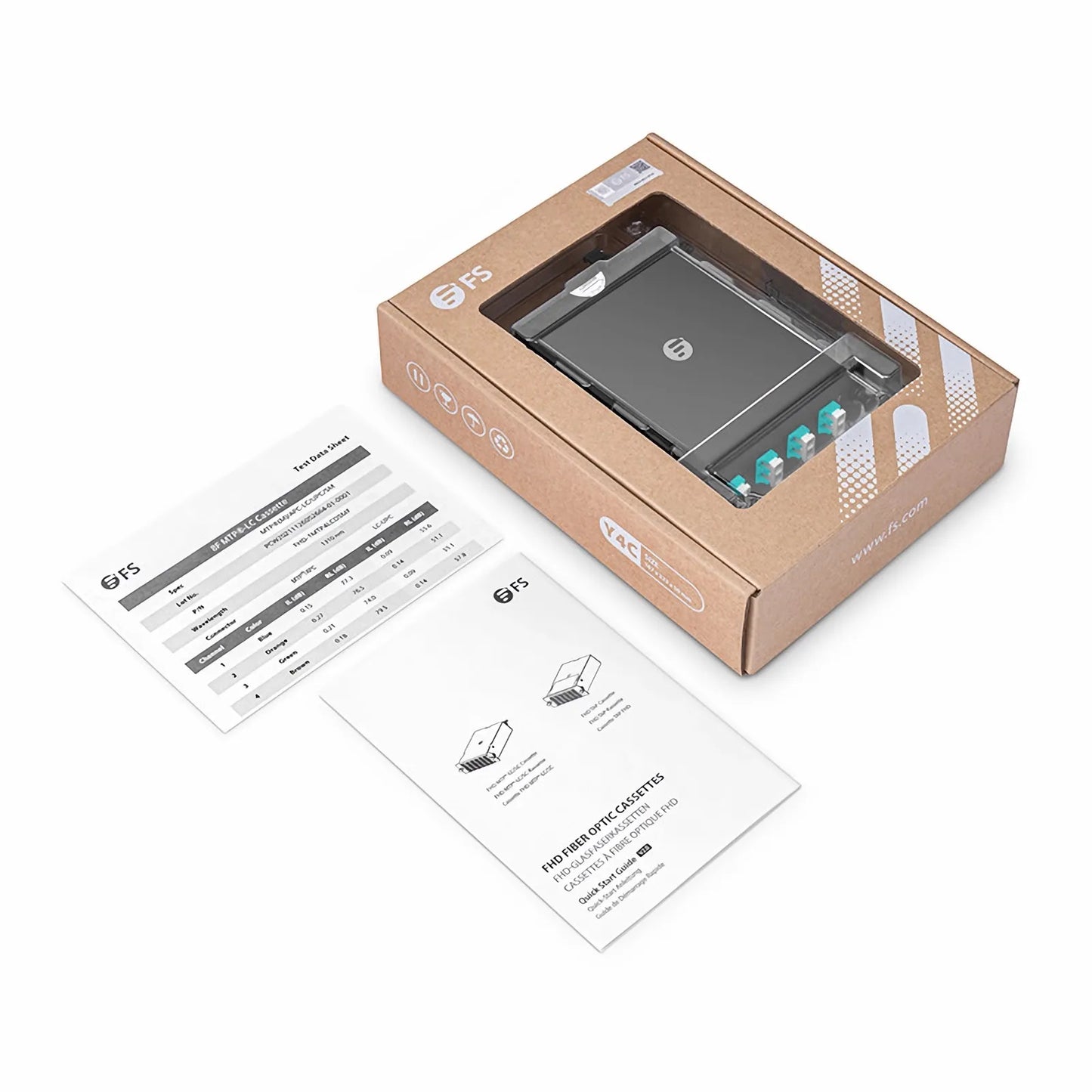 FHD™ MTP®-LC Cassette, OM4 Multimode, Universal, 8 Fibers, MTP®-8 (Male) to 4 x LC Duplex (Aqua), 0.35dB Max.