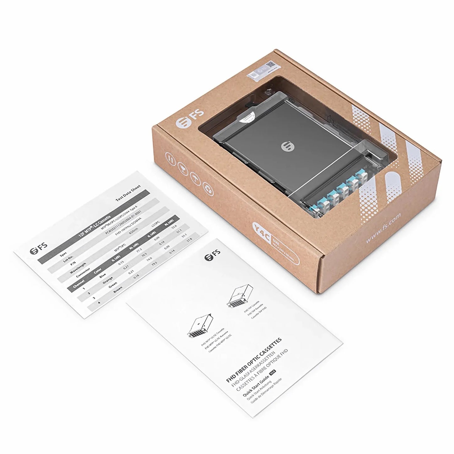 FHD™ MTP®-LC Cassette, OM4 Multimode, Type A, 12 Fibers, MTP®-12 (Male) to 6 x LC Duplex (Aqua), 0.35dB Max.