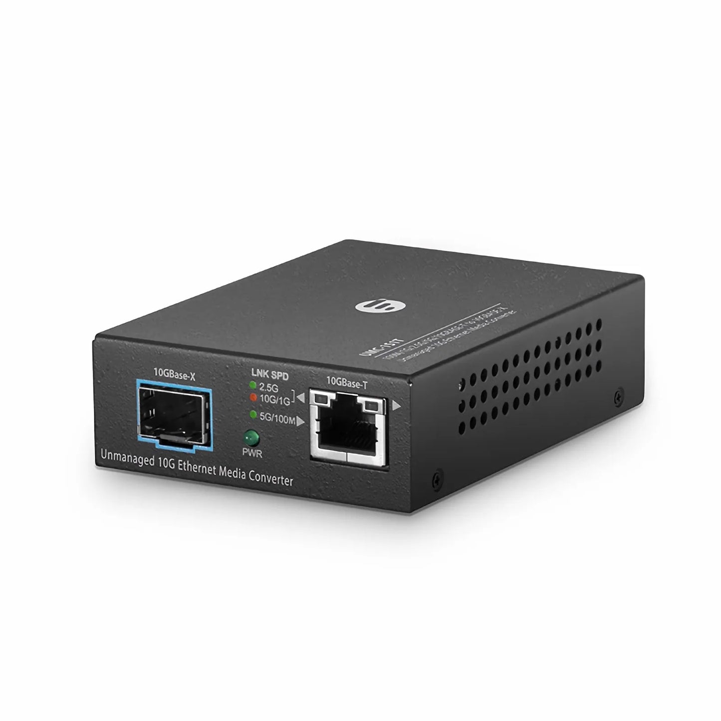 Unmanaged 1x 100M/1G/2.5G/5G/10GBase-T RJ45 to 1x 10GBase-X SFP+ 10Gigabit Ethernet Media Converter, American Plug Standard