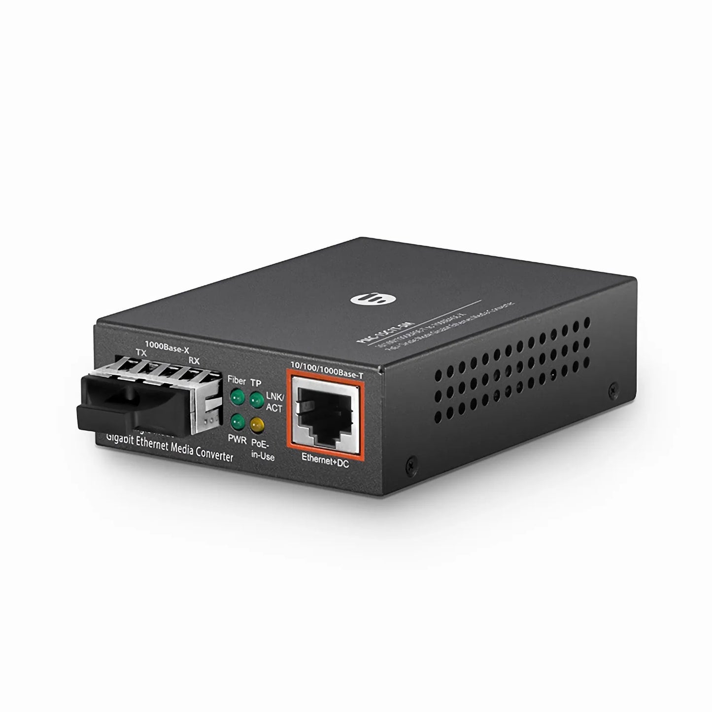 1x 10/100/1000Base-T to 1x 1000Base-X Single Mode SC 1310nm 10km Gigabit Ethernet PoE+ Media Converter, European Plug standard
