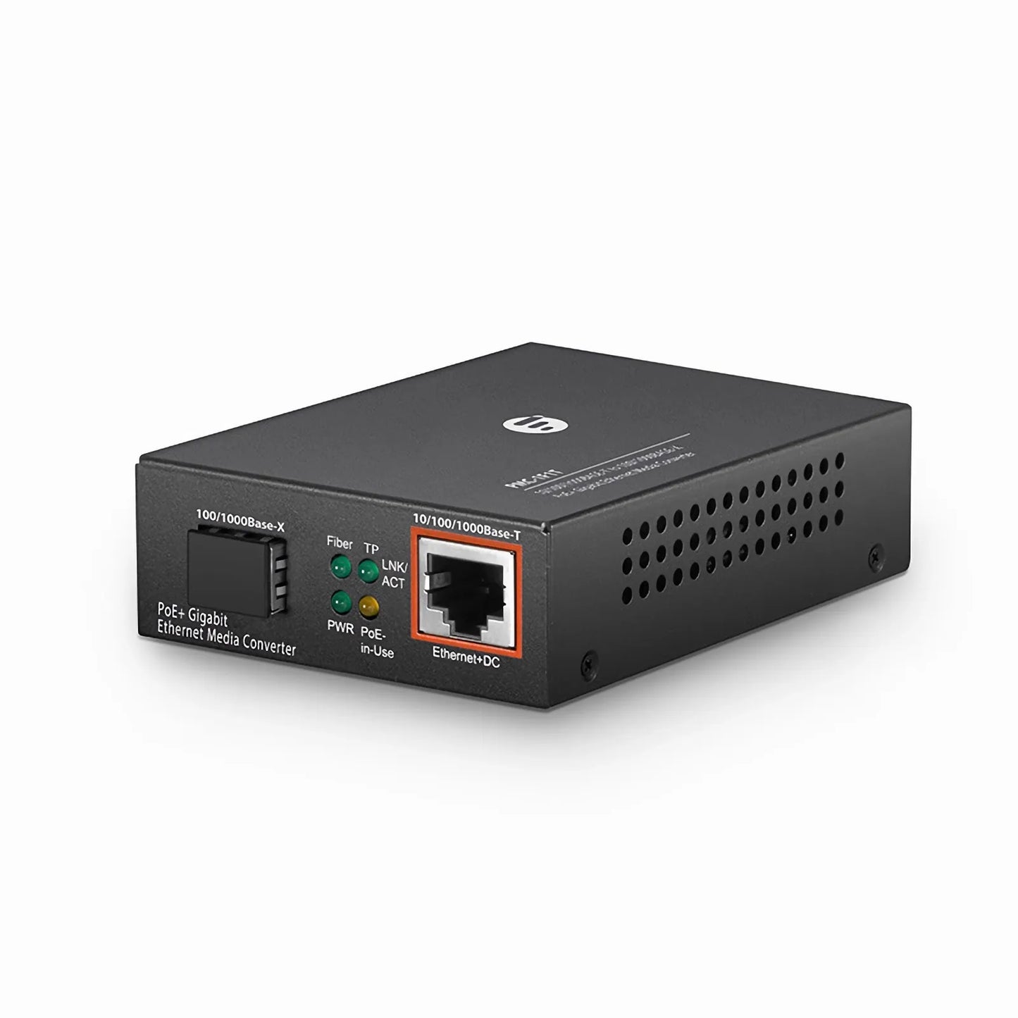 Unmanaged 1x 10/100/1000Base-T to 1x 100/1000Base-X SFP Gigabit Ethernet PoE+ Media Converter, European Plug standard