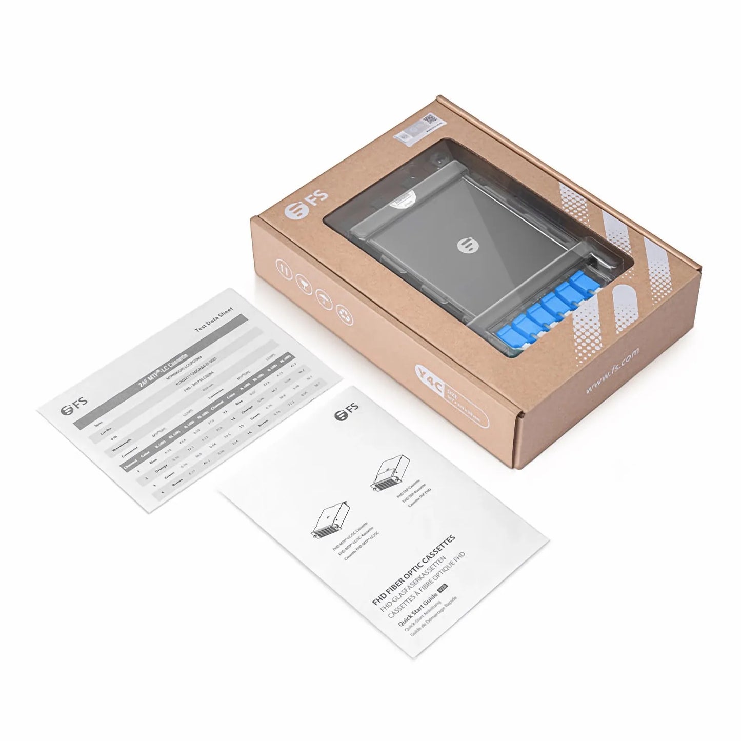 FHD™ MTP®-LC Cassette, OS2 Single Mode, Universal, 24 Fibers, 3 x MTP®-8 (Male) to 6 x LC Quad (Blue), 0.35dB Max.