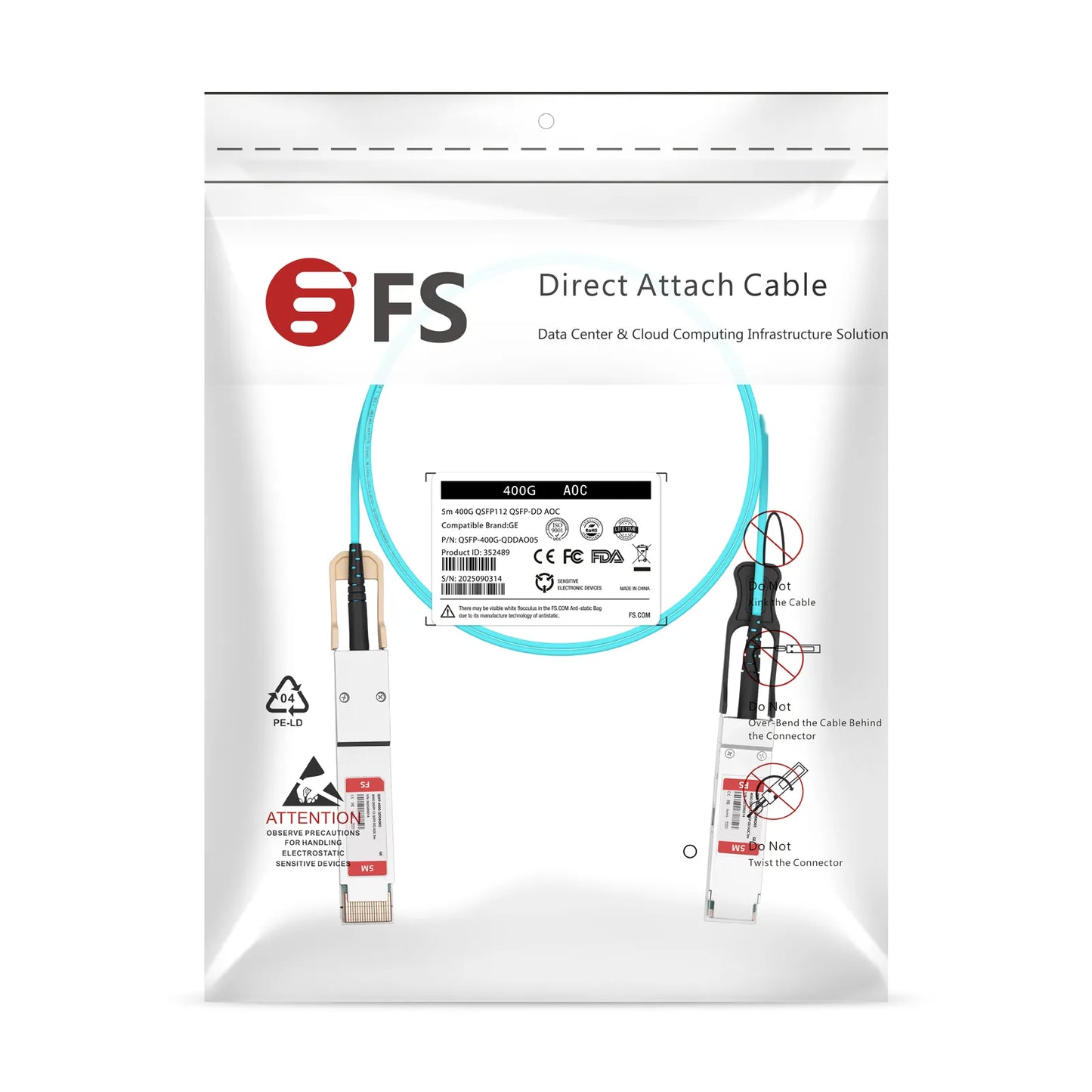 5m (16ft) Cisco Compatible 400G QSFP112 4 x 100G PAM4 to 400G QSFP-DD 8 x 50G PAM4 Active Optical Cable