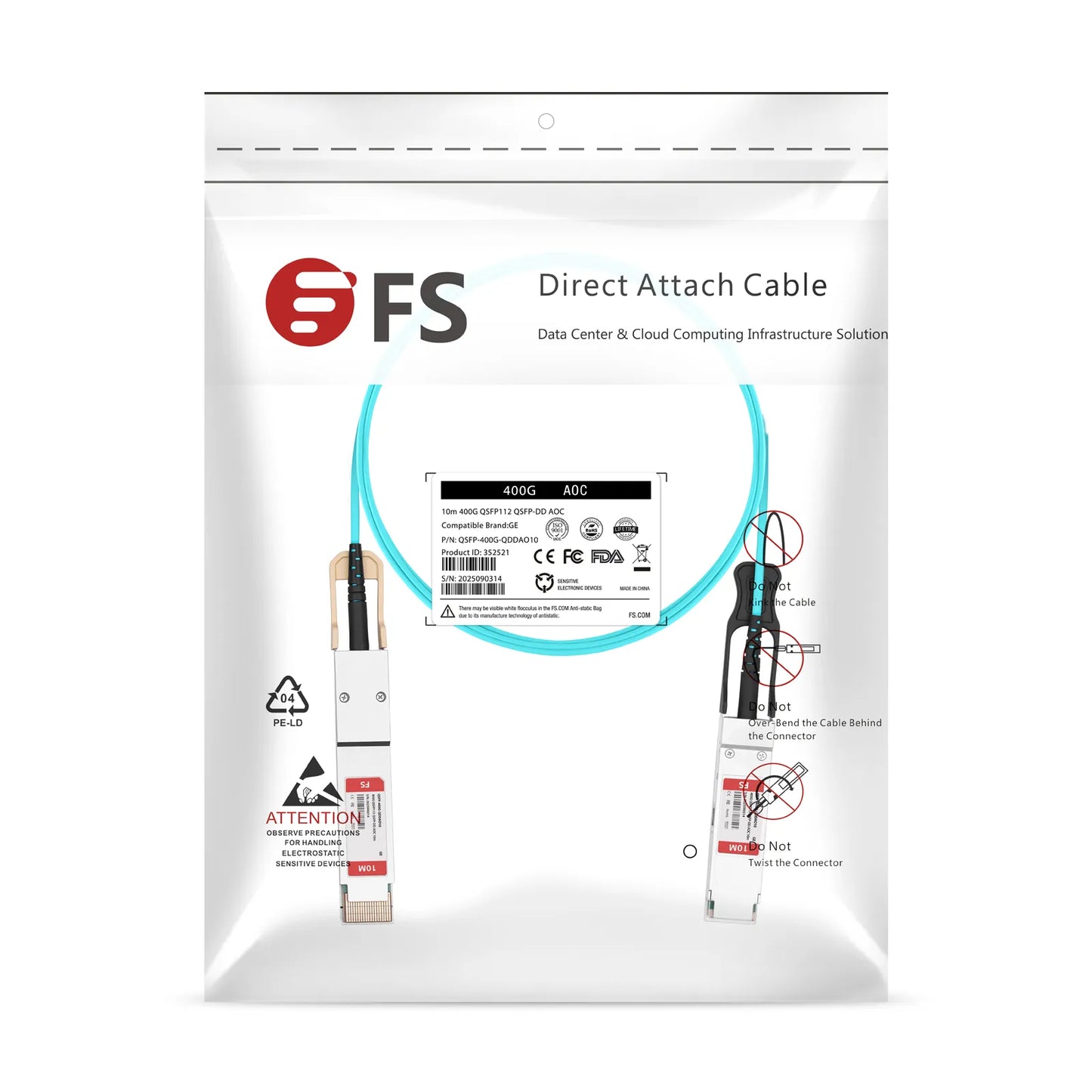 10m (33ft) 400G QSFP112 4 x 100G PAM4 to 400G QSFP-DD 8 x 50G PAM4 Active Optical Cable for FS Switches